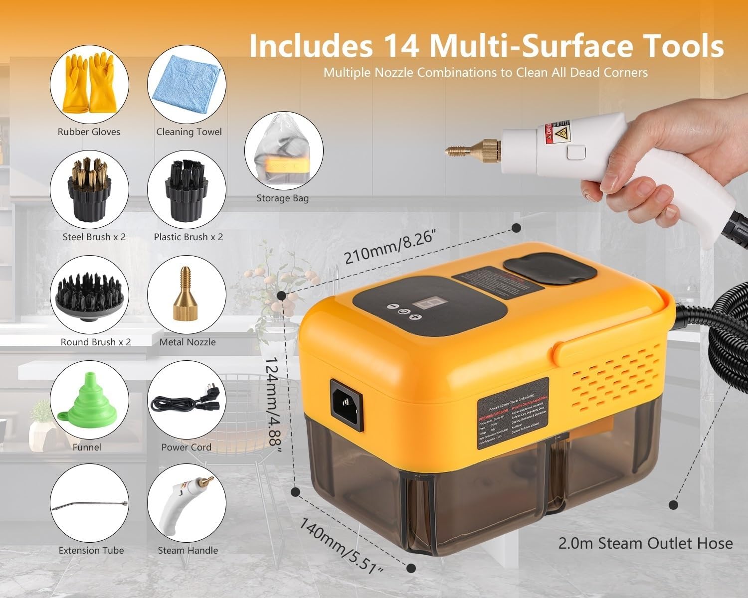 Steam Cleaner for Home, Handheld 2500W High Pressure Steamer for Cleaning, 9-Level Multipurpose