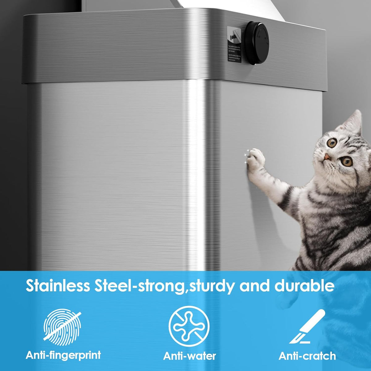 TLSUNNY 16 Gallon Motion Sensor Trash Can,Touchless Automatic Garbage Can,Brushed Stainless Steel