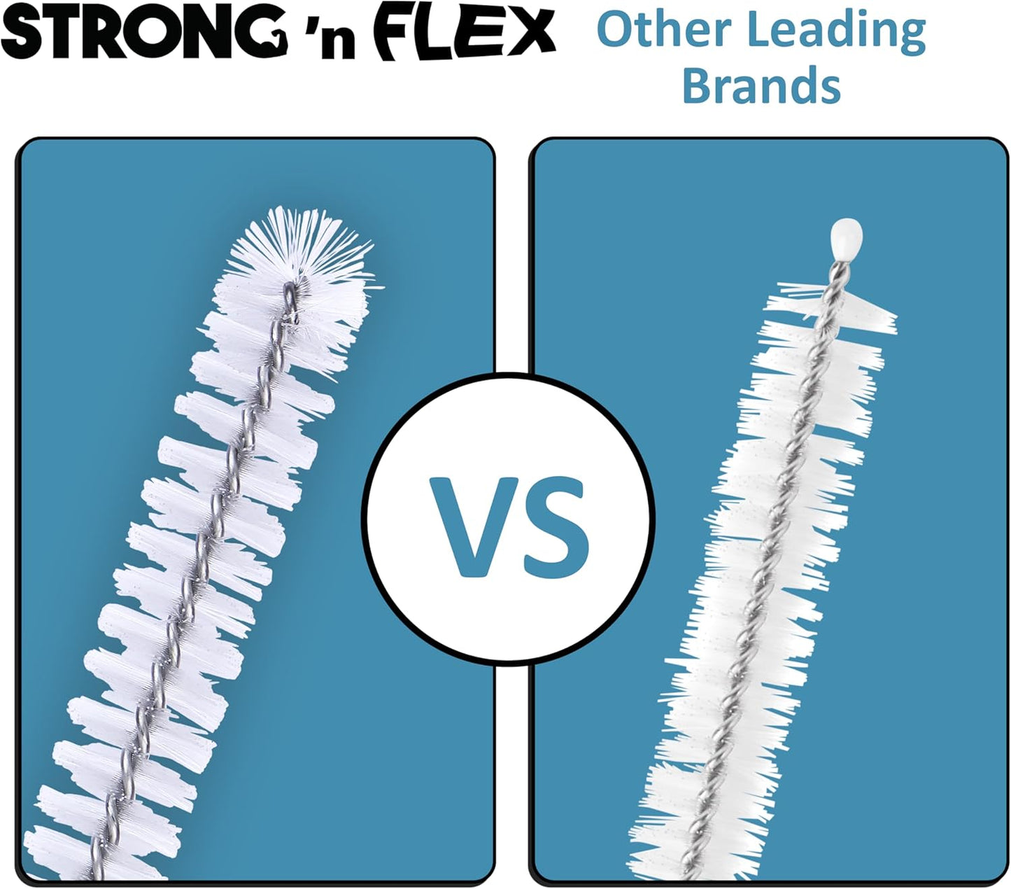 Strong 'n Flex Nylon Straw Cleaner Brushes – Fan-Shaped End for Tight Spaces, Ideal for Reusable