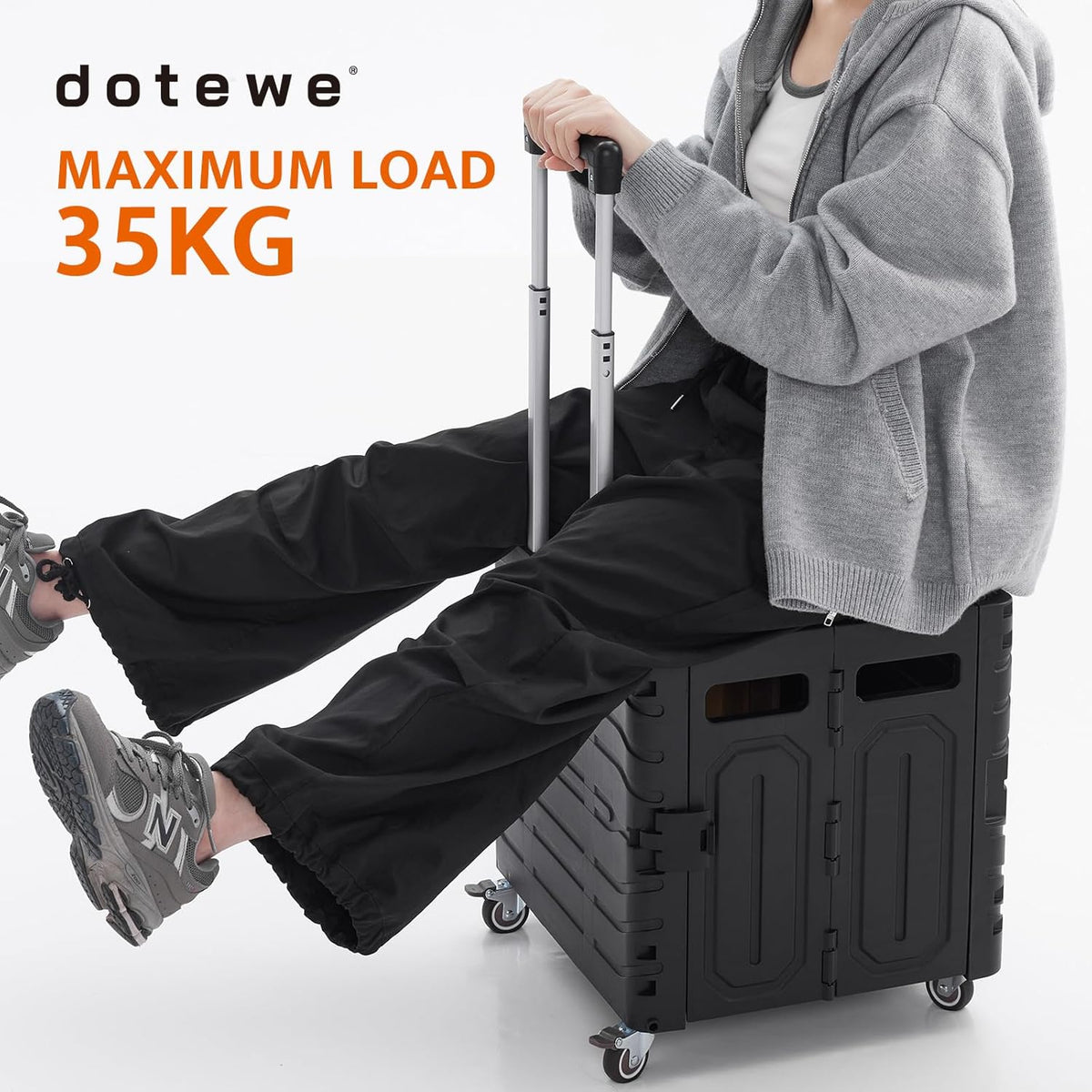 Folding Utility Cart Black Portable Rolling Crate Handcart Foldable Shopping Trolley Collapsible