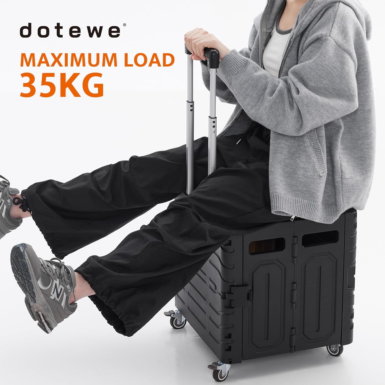 Folding Utility Cart Black Portable Rolling Crate Handcart Foldable Shopping Trolley Collapsible