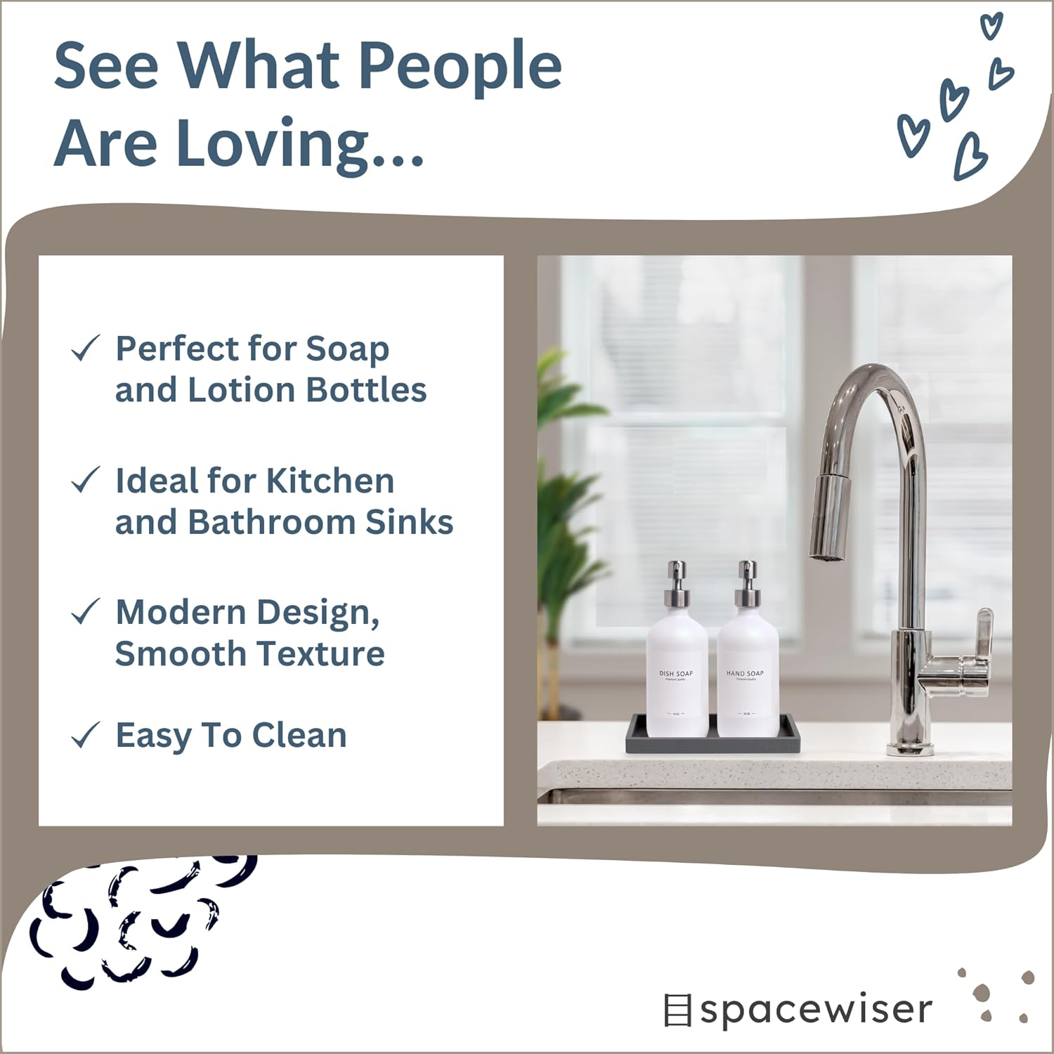 Countertop and Vanity Tray - Small 7.7" Silicone Tray for Soap Dispenser Bottles, Bathroom Trays
