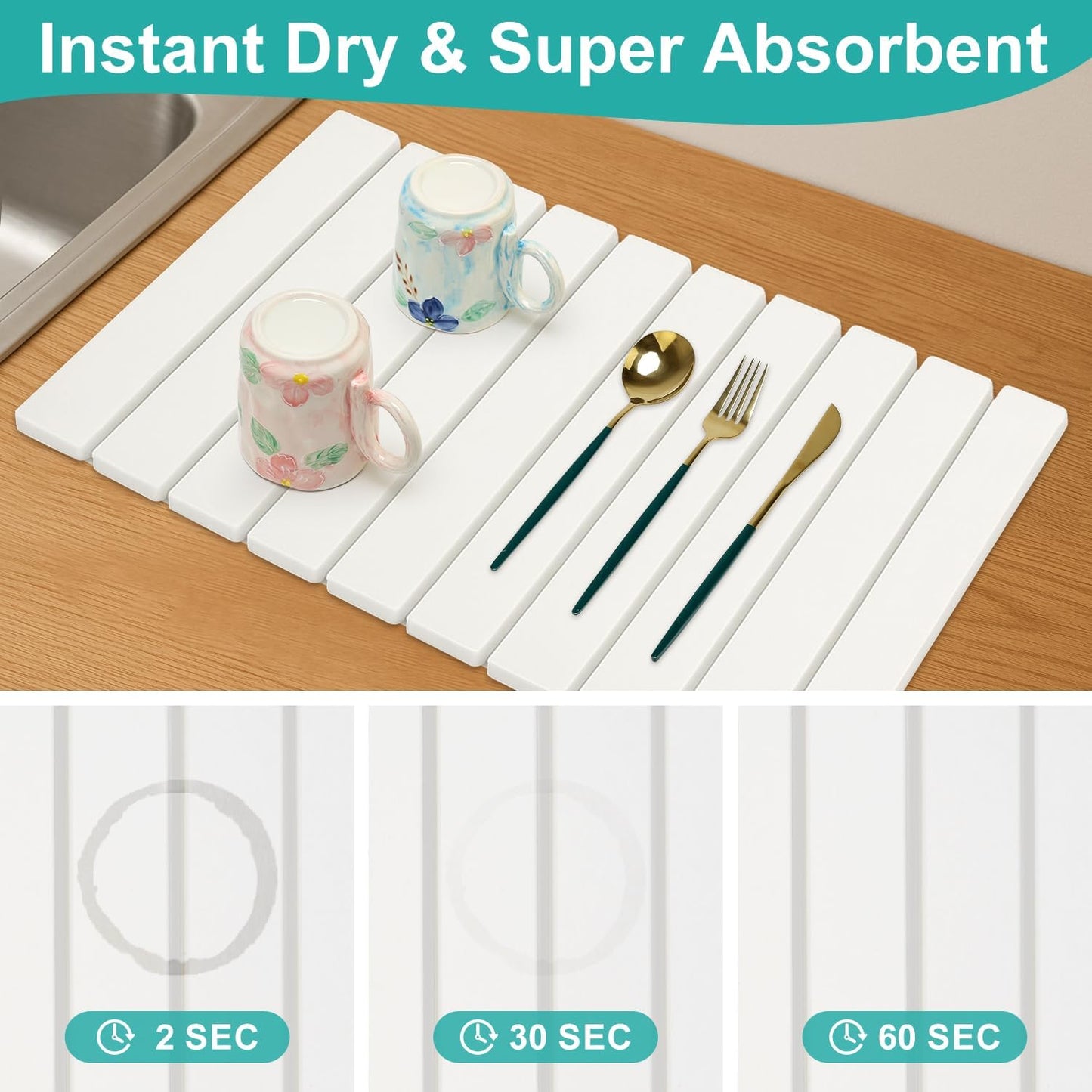 3 Pcs Large Stone Dish Drying Mat for Kitchen Sink Counter Dish Pads Diatomaceous Earth Mats Quick
