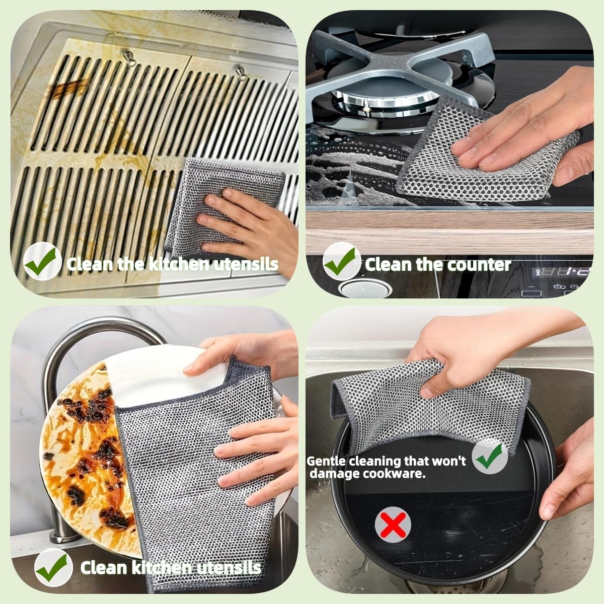 Stainless Steel Scrubber and Cleaning Rags - Non Scratch Wire Dishcloth for Washing Dishes, Durable