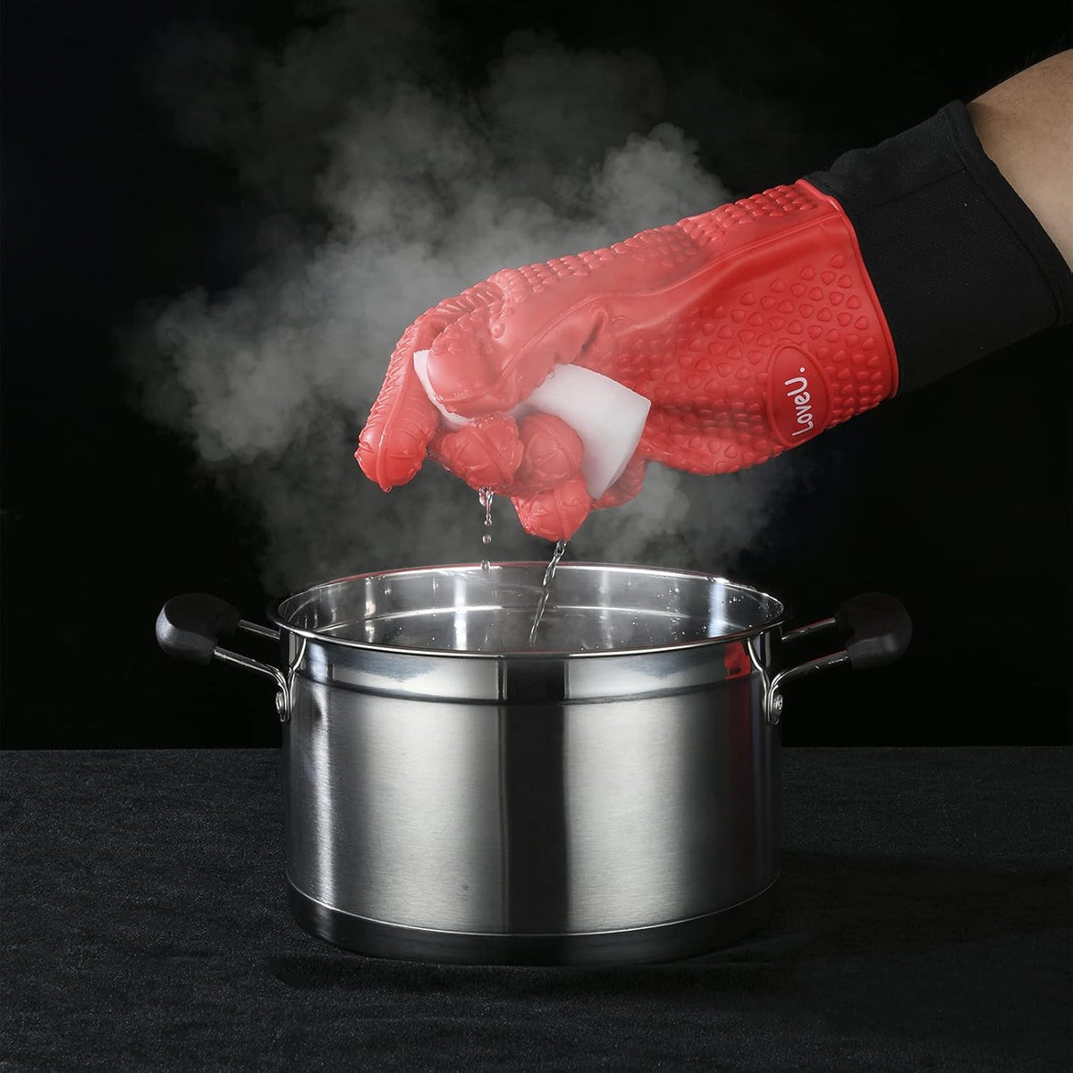Kitchen Oven Gloves - Dual-Layer Heat Resistant Grilling Gloves, Silicone Oven Mitts with 5