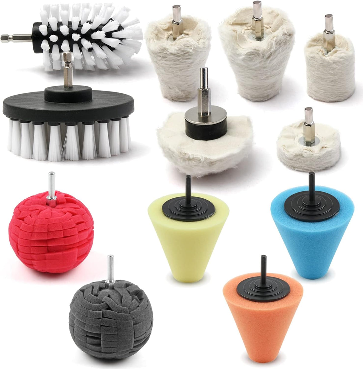 Polishing Pad Buffing Wheel Kit 12 Pack, Polishing Ball for Drill,for Car Care Metal Aluminum
