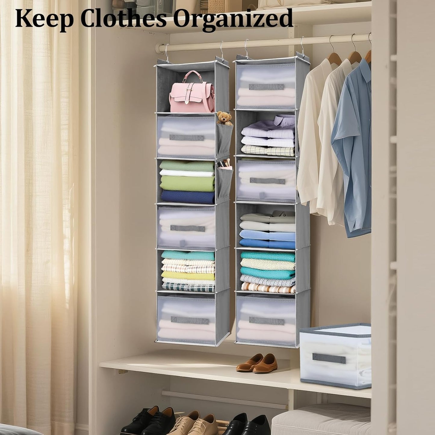 6-Tier Hanging Closet Organizer with 3 Drawers and Side Pockets – Multi-Functional Storage for