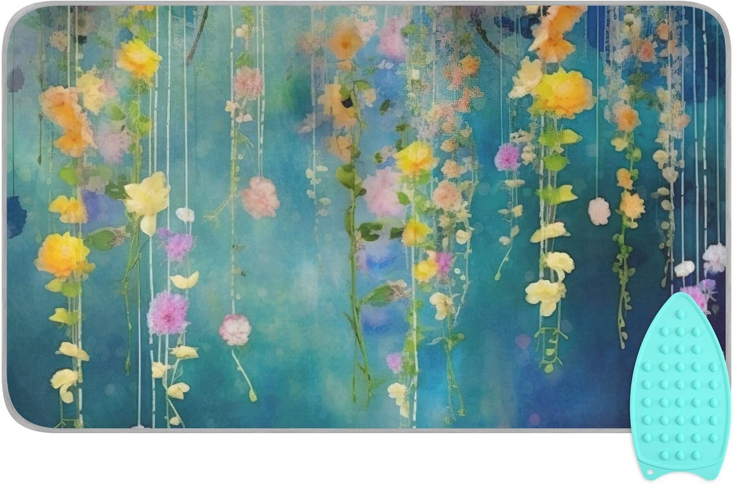 Kigai Watercolor Fowers Ironing Blanket Thick Portable Ironing Pad Travel Ironing Mat with Silicone