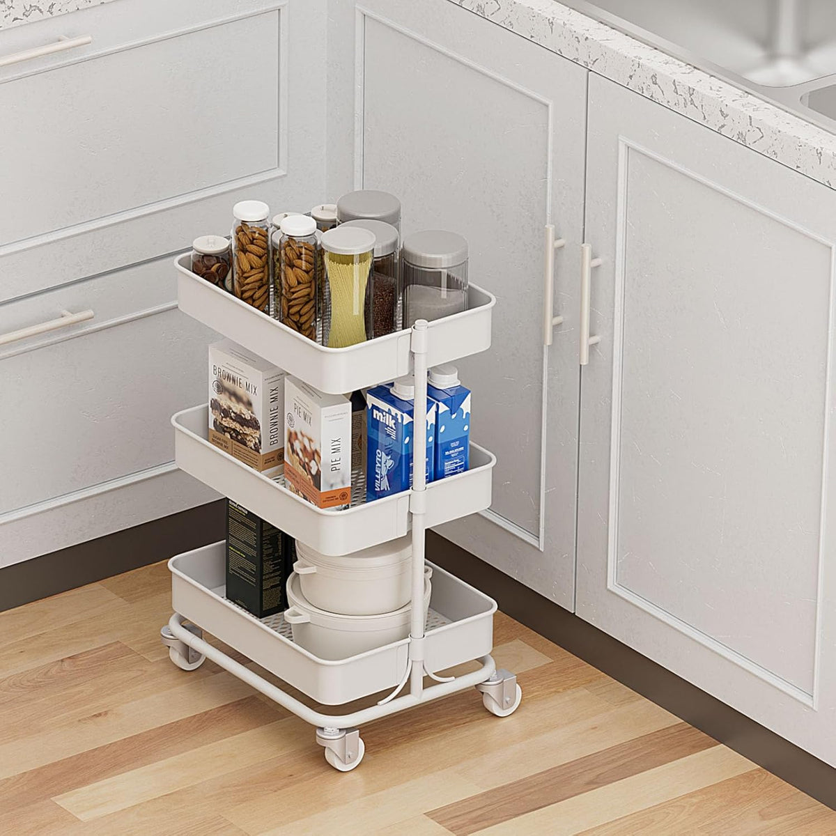 3-Tier Modern Metal Rolling Utility Cart with Silent Casters, 15.35x11.81x23.74 inch Heavy Duty