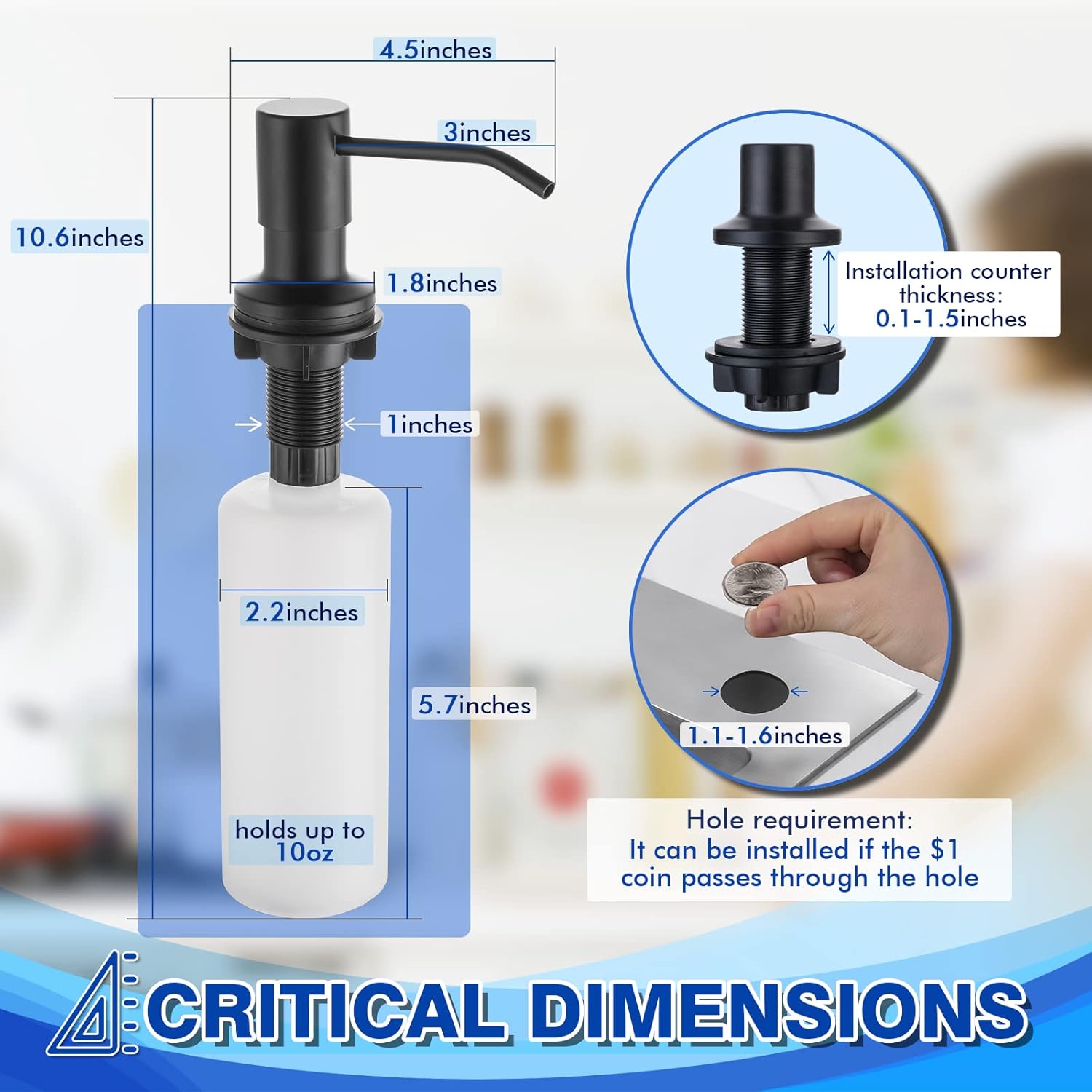Built in Soap Dispenser for Kitchen Sink WEWE, Stainless Steel Matte Black in Counter soap