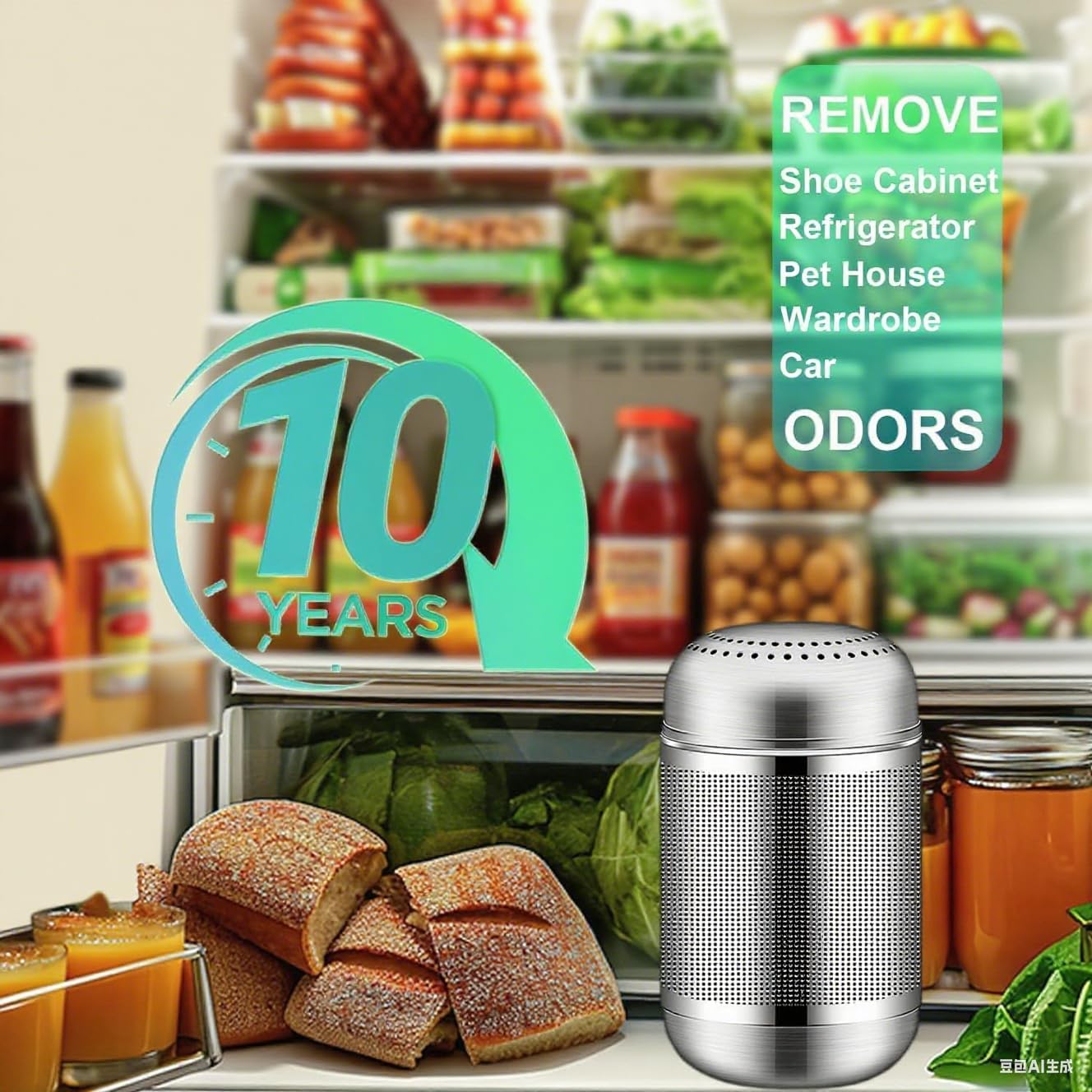Fridge Deodorizer Odor Eliminators – Activated Carbon, 10-Year Lifespan for Fridge & Freezer, Room