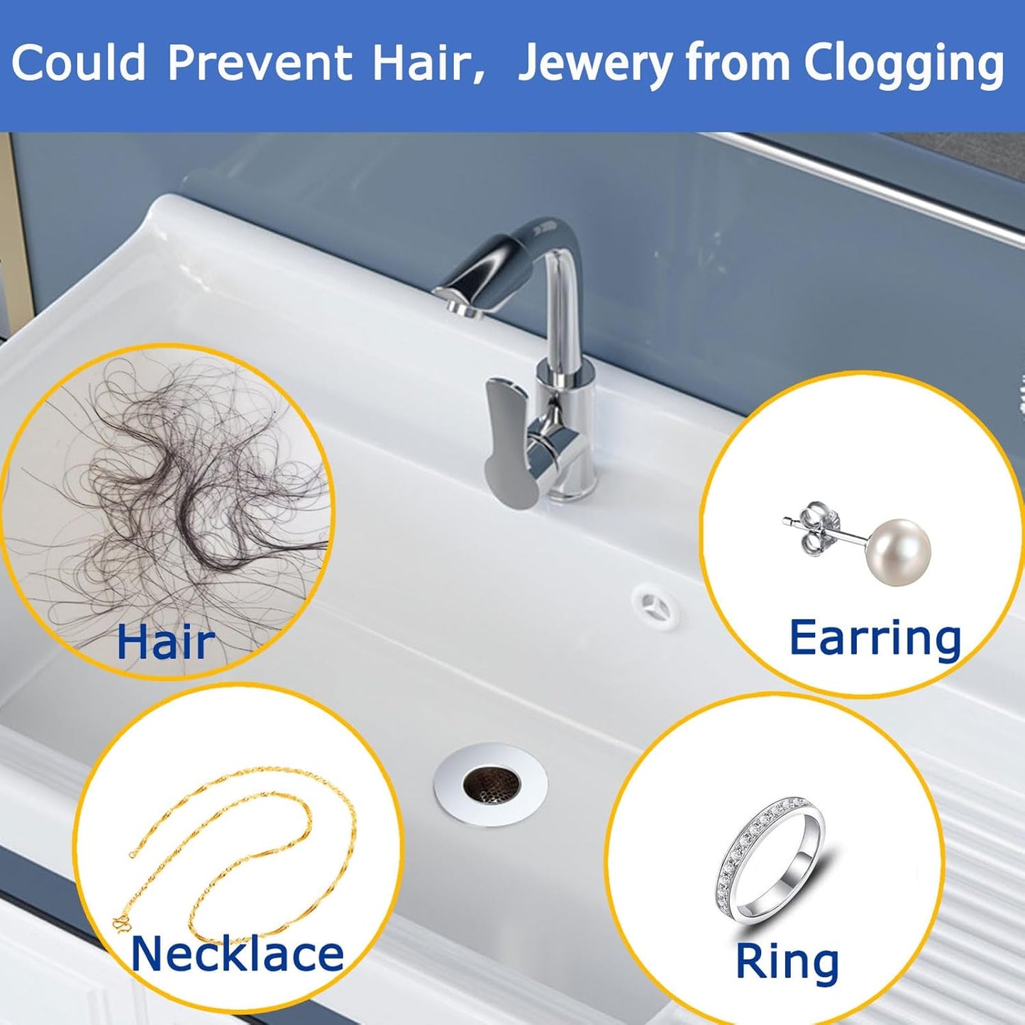 Bathroom Sink Drain Strainers for 1.1"-1.6" Depth Than 1.6" Drain Hole Catcher for Laundry