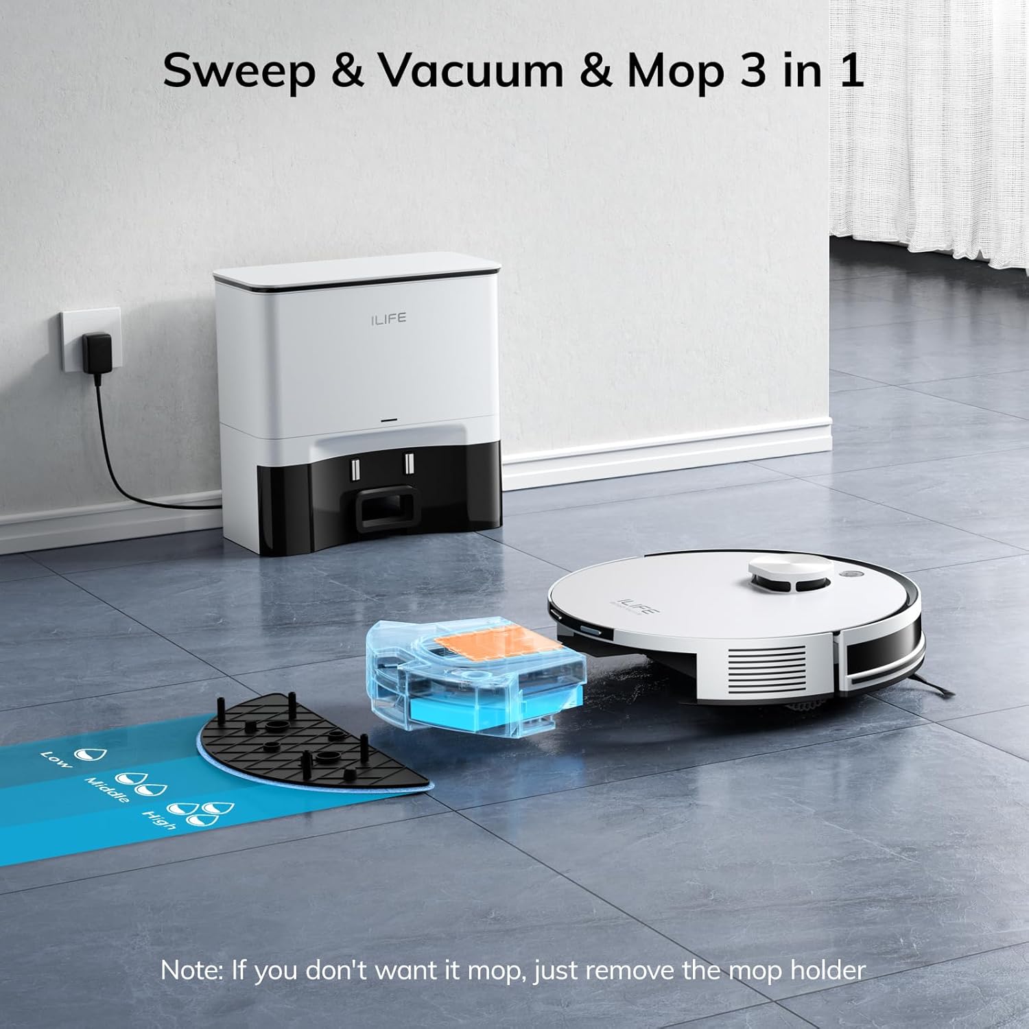 ILIFE A30 Pro Robot Vacuum and Mop, Self Emptying Station for 60 Days, 5000Pa Suction, LiDAR