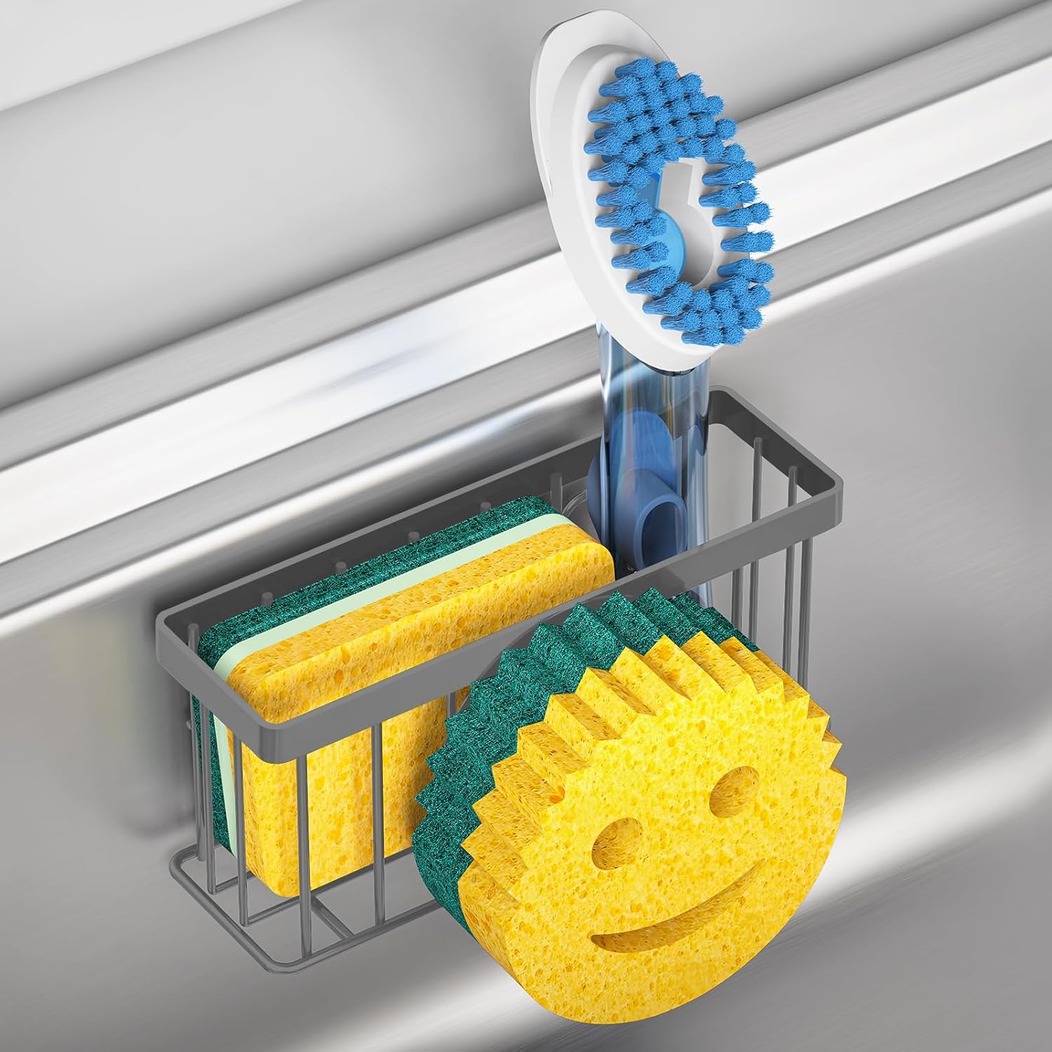 Sponge Holder Smiley Face,Sink Caddy for Kitchen Sink,Sponge Holder with 2 PCS Suction Cups/1 PCS
