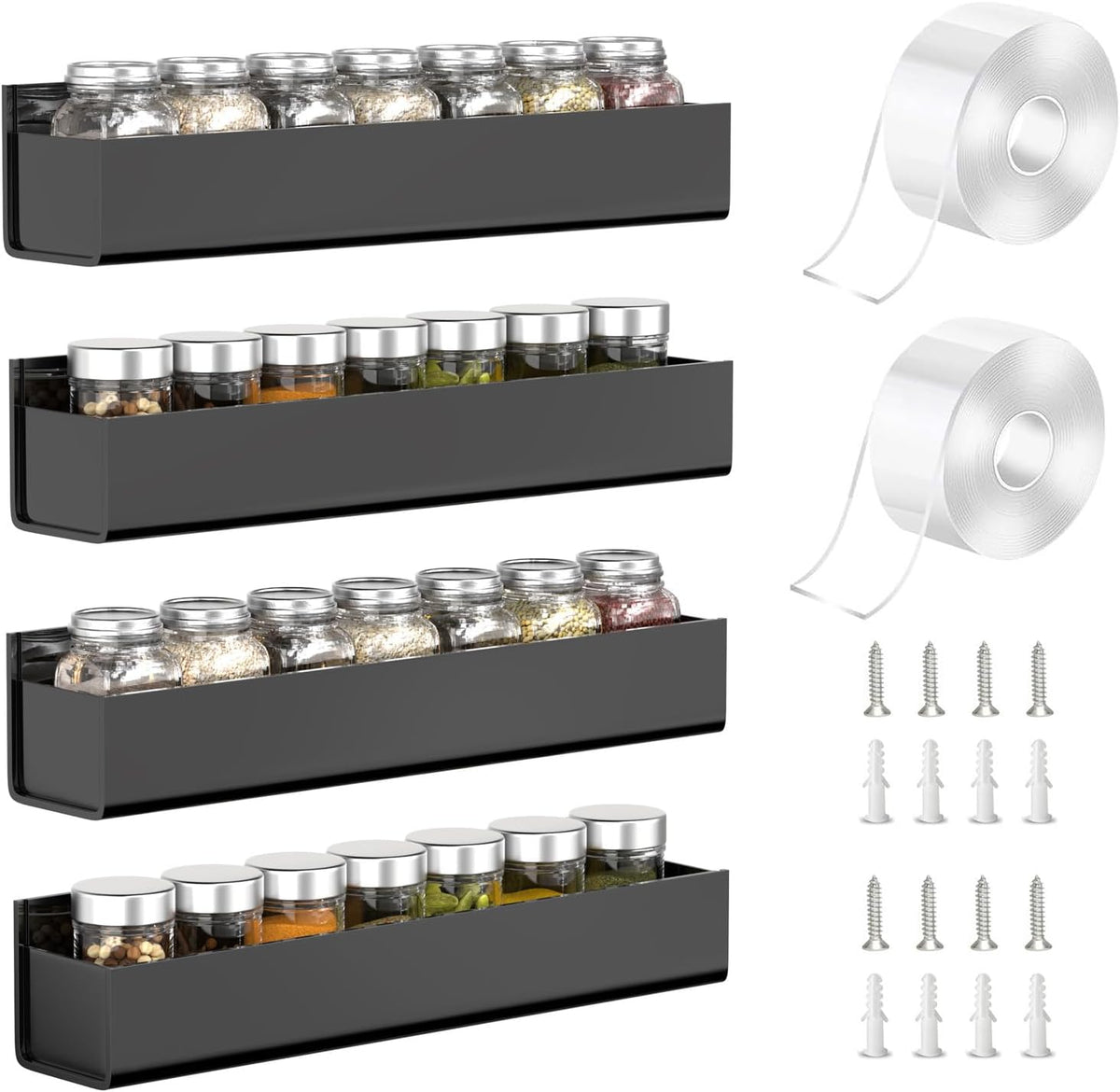 PMMASTO Adhesive Acrylic Spice Rack Organizer for Wall with Nano Double Sided Tape, Spice Shelf