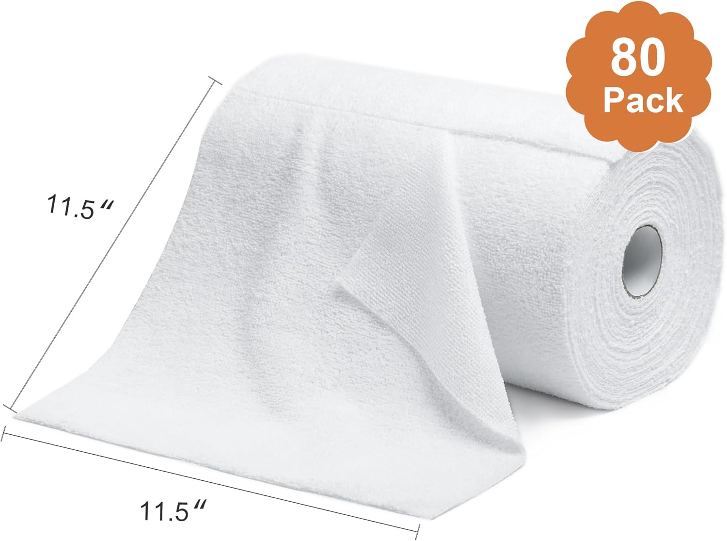 LIVOS Microfiber Cleaning Cloth Roll - 80 Pack, Reusable Paper Towels, White Tear Away, Microfiber