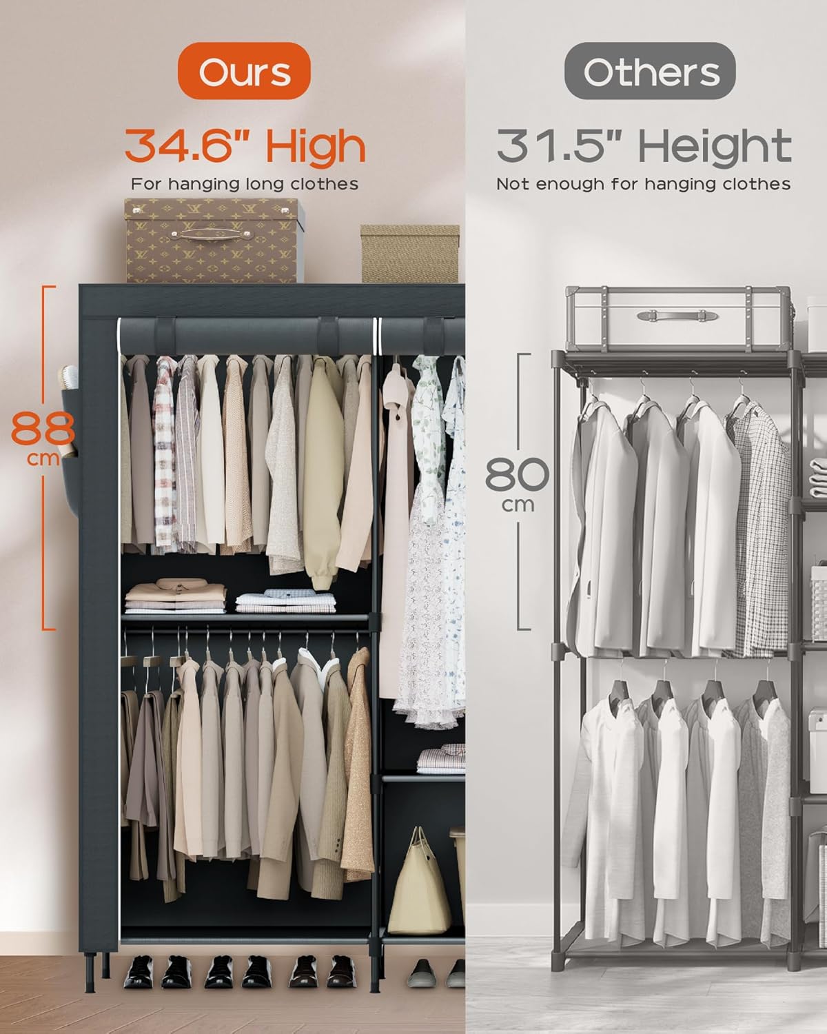 Clothes Rack, Portable Closet, 81.5 Inch Large Capacity Wardrobe Closet, Clothes Storage Organizer