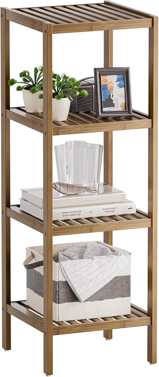 SMIBUY Bathroom Storage Shelf, 4-Tier Bamboo Rack Organizer, Multifunctional Shelving Unit for