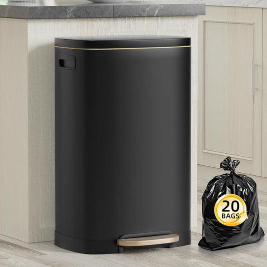 13 Gallon Trash Can with Lid, 50L Fingerprint Proof Stainless Steel Kitchen Trash Can with