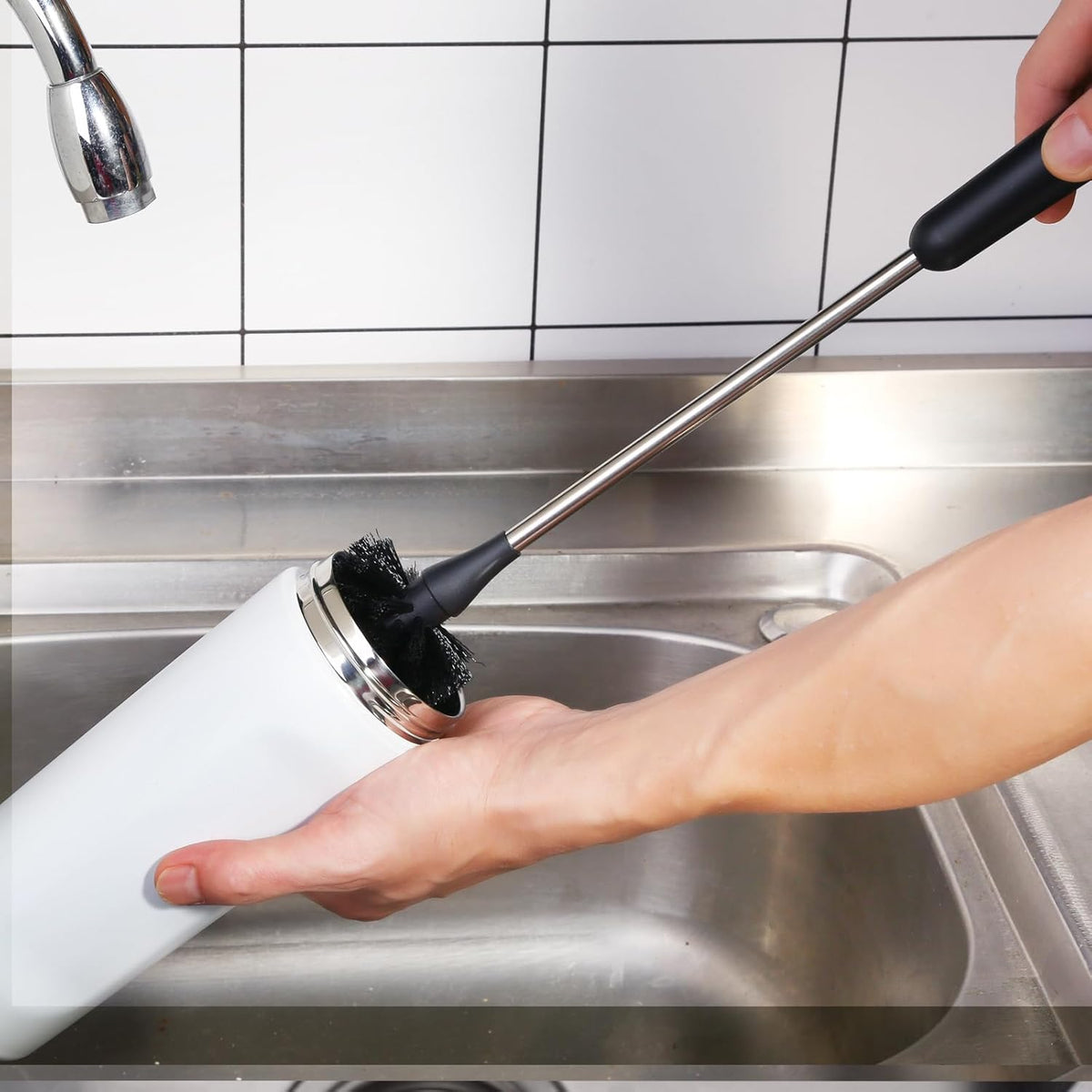 Water Bottle Brush, 15 Inches Long Stainless Steel Handle Bottle Brush Cleaner, Bottle Scrubber