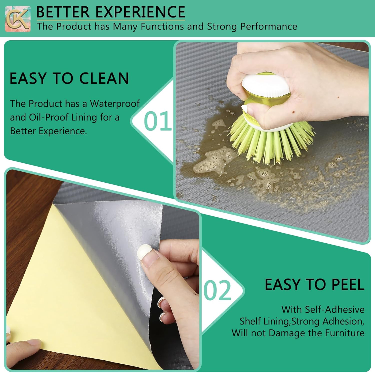 Self-Adhesive Shelf Liner Kitchen Liner, Waterproof Backed Paper Easy Peel and Stick Contact Liner