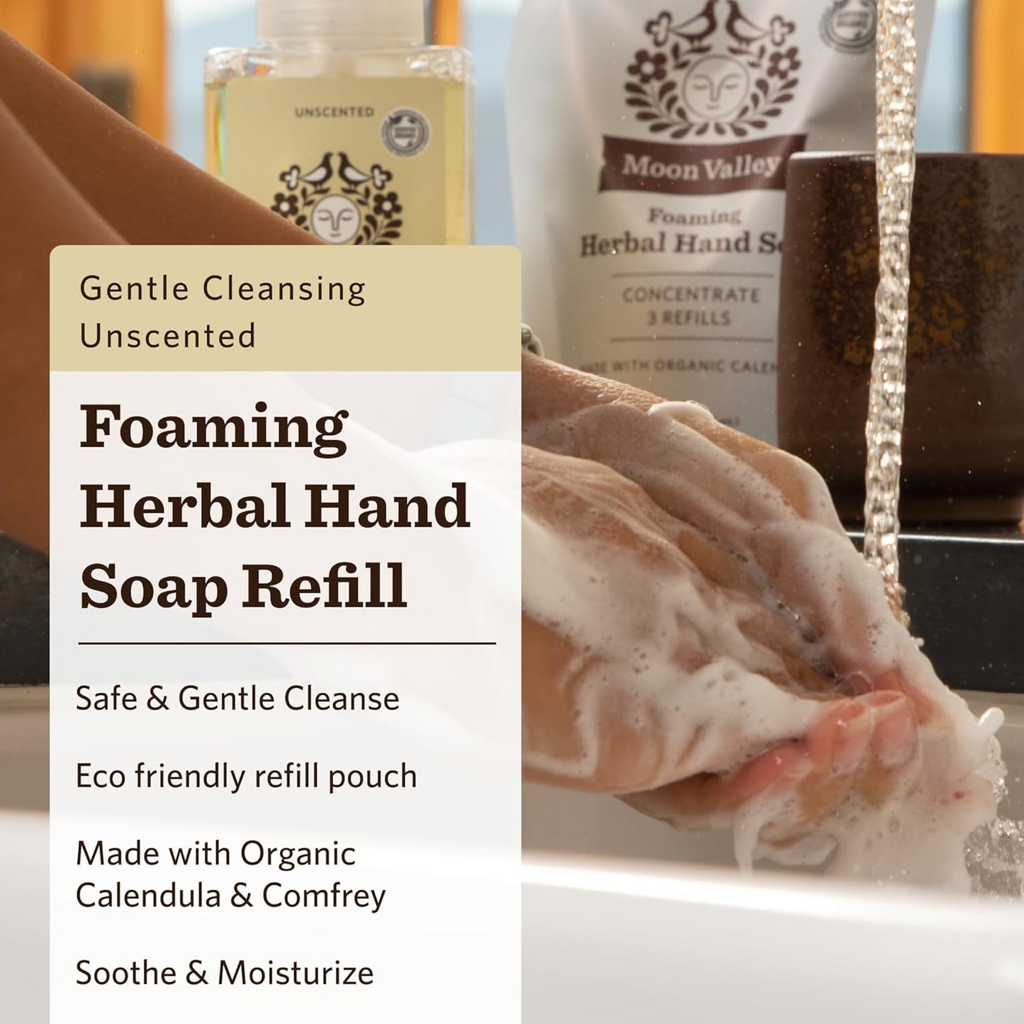 Moon Valley Foaming Hand Soap Refill Pouch, Two-Pack Unscented Soap, Vegan and Non-GMO