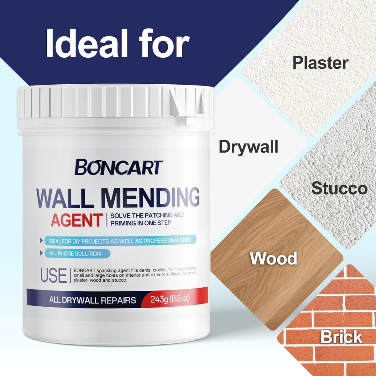 8.6oz Drywall Patch Repair Kit - Professional All-in-1 Tool Set (Scrapers/Sandpaper/Texture