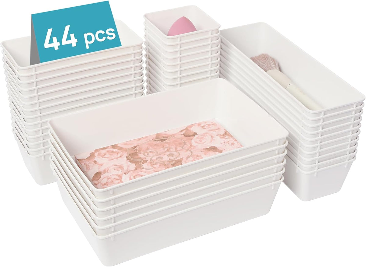 Vtopmart 44 PCS Plastic Drawer Organizers Set, 4-Size Versatile Bathroom and Vanity Organizer