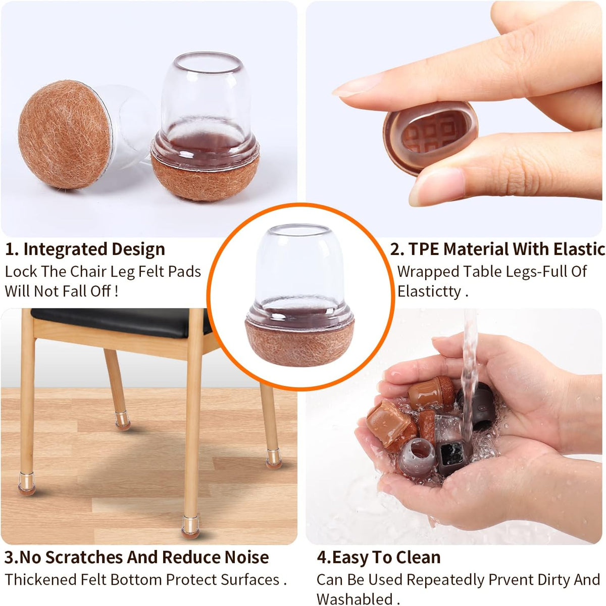 Ezprotekt 24 Pcs Small Clear Silicone Chair Leg Floor Protectors for Hardwood Floors, Chair Leg