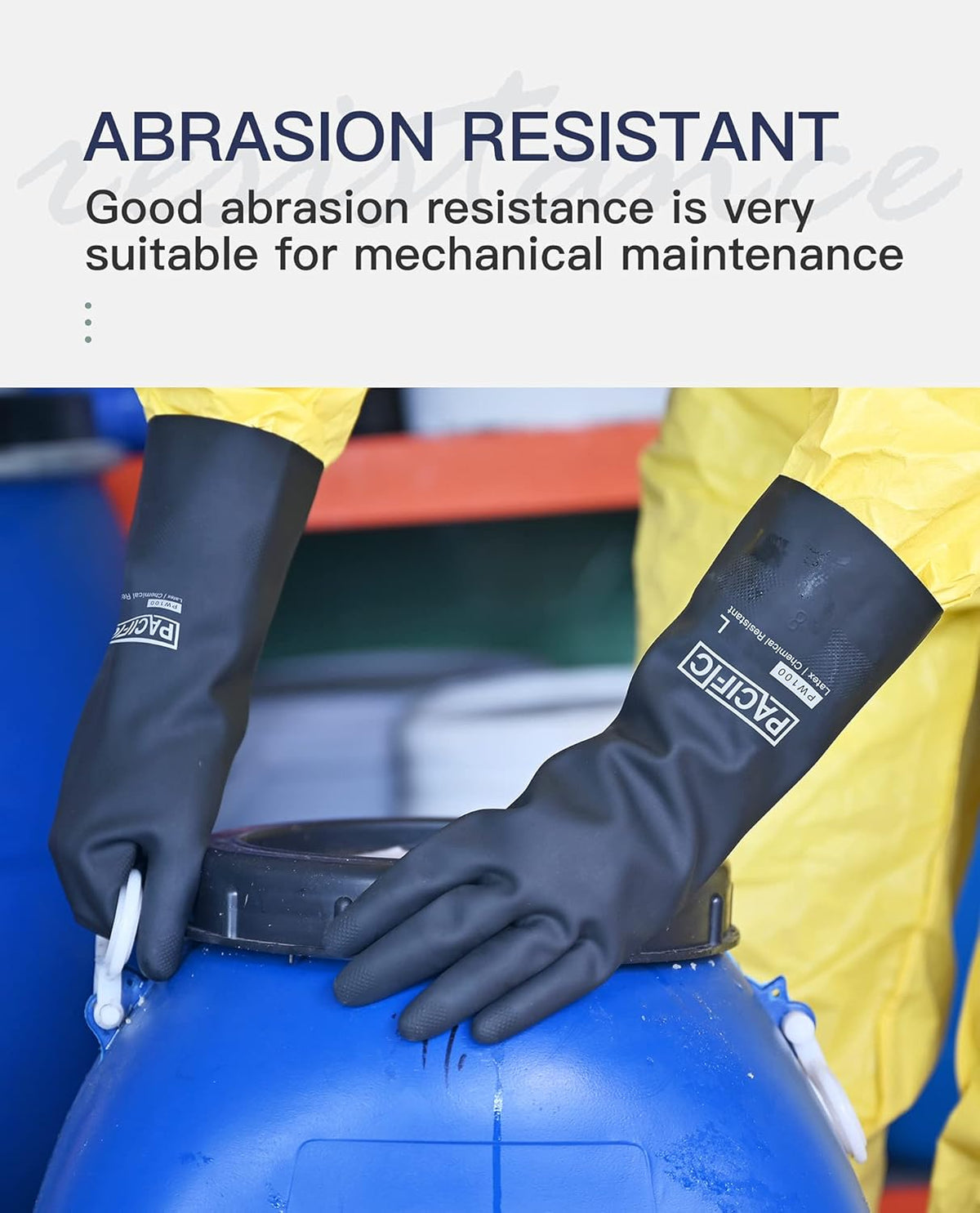 PACIFIC PPE Chemical Resistant Gloves, Heavy Duty Industrial Rubber Gloves, Resist Acid, Alkali and