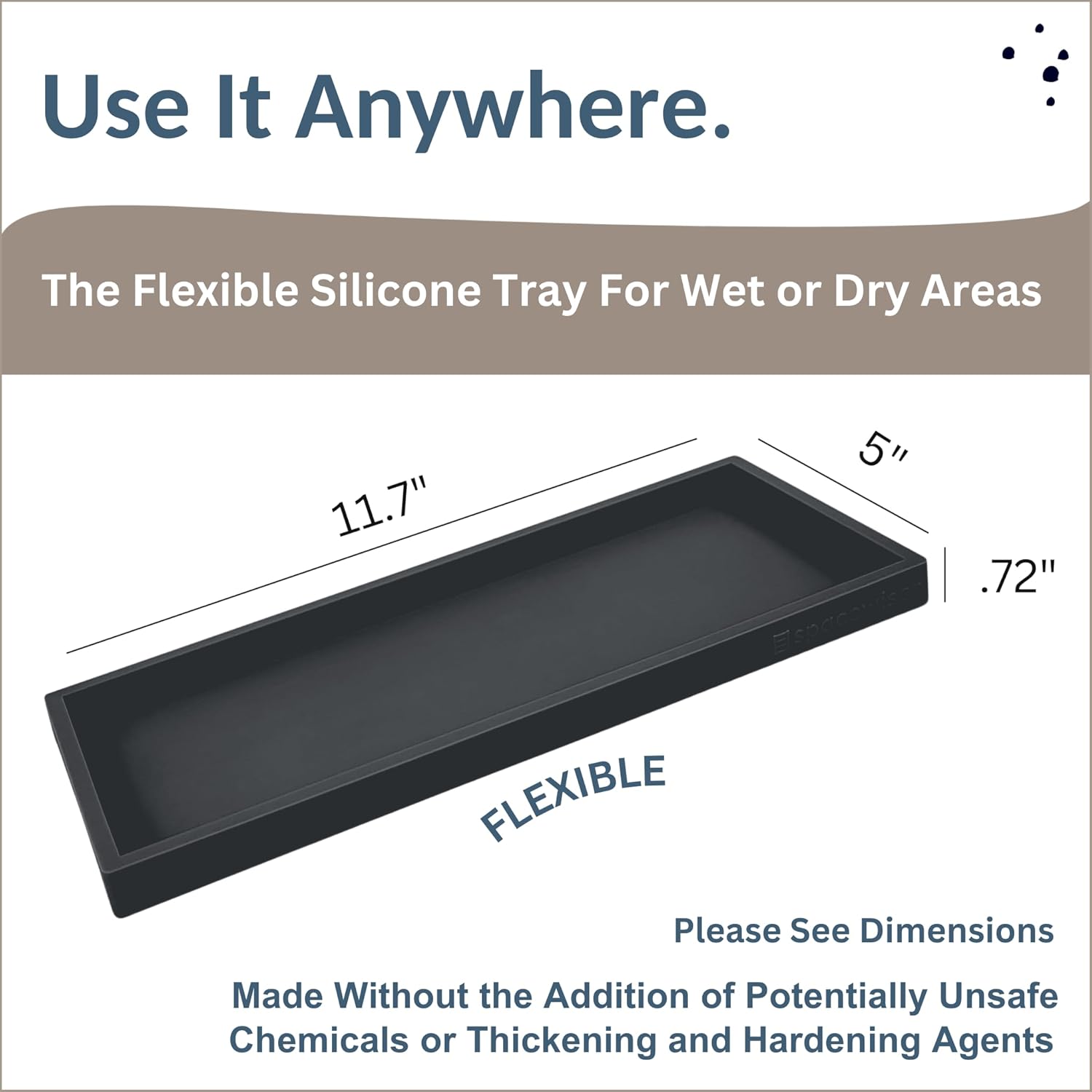 Countertop and Vanity Tray - 11.7" Silicone Bathroom Tray Countertop, Dish Soap Trays for Kitchen