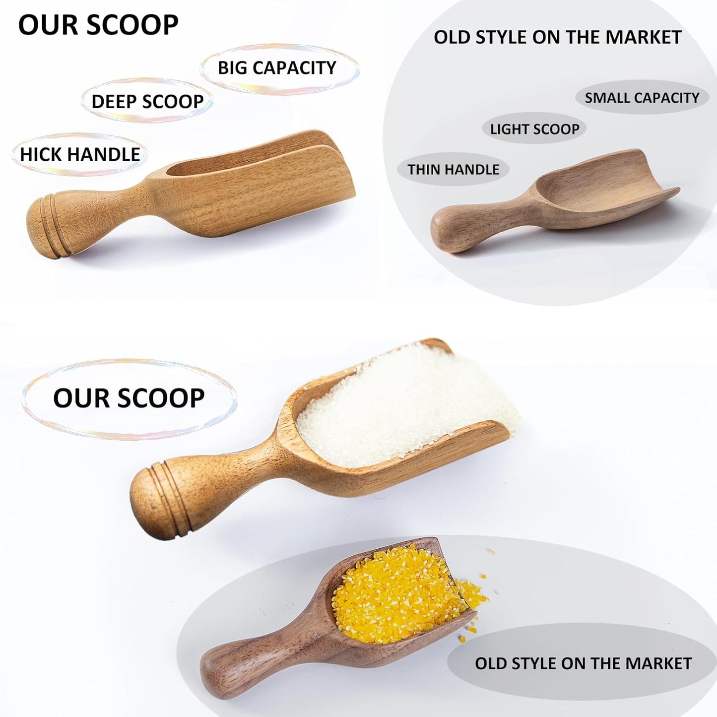 Wooden Scoops for Canisters 4PCS Acacia Wooden Scoop for Jars Small Wood Scoops for Canisters