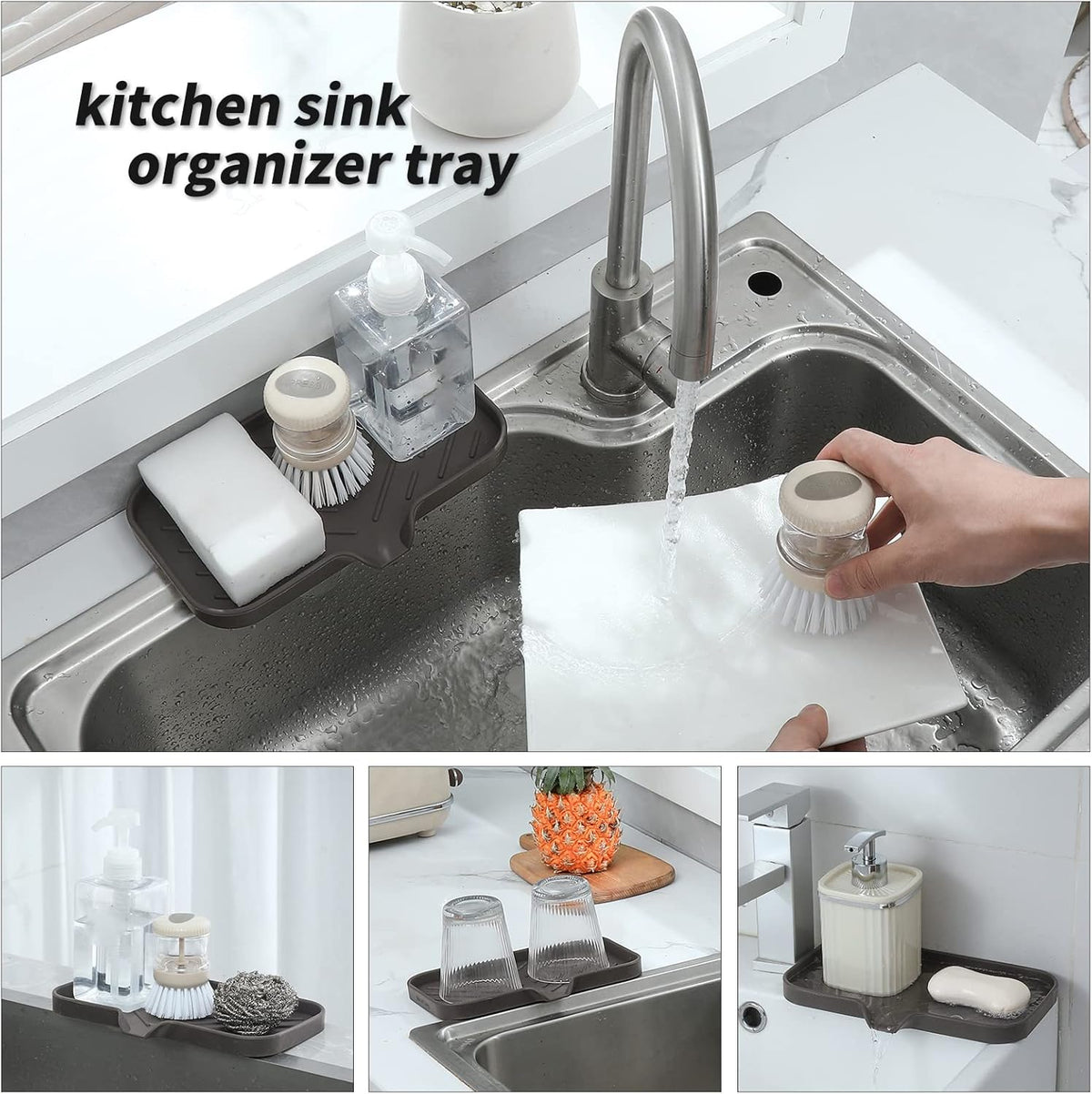 Silicone Bathroom Soap Dishes with Drain Spout-Bathroom and Kitchen Sink Organizer,Sponge