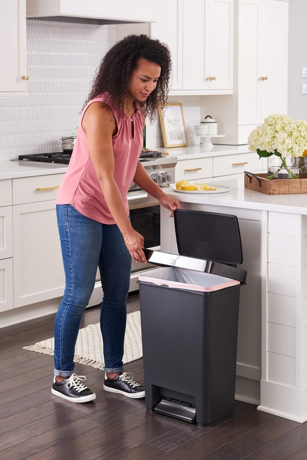Rubbermaid Premier Series III Step-On Trash Can for Home and Kitchen, with Stainless Steel Rim