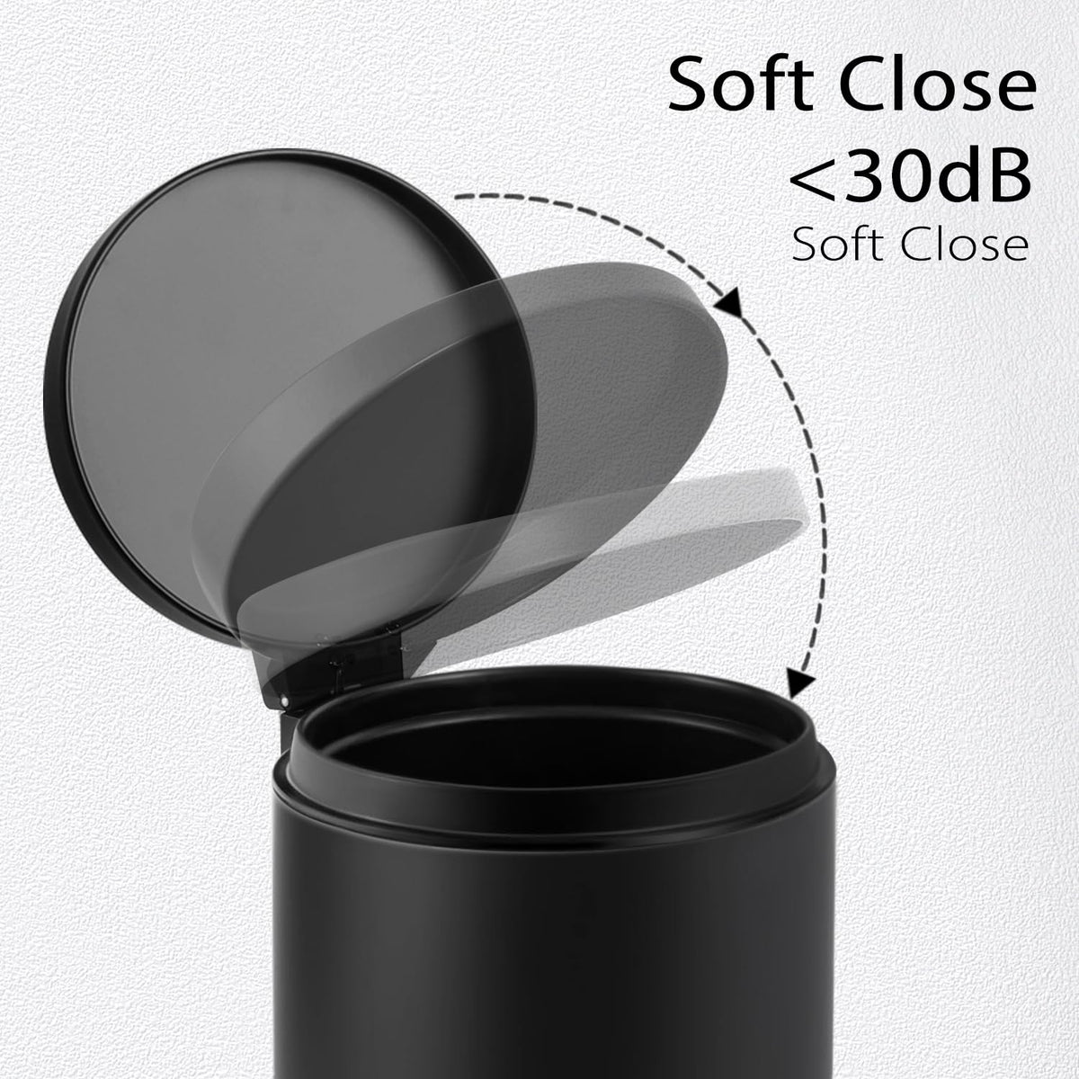TIPGO 1.2 Gallon Small Black Trash Can, 4.5 Liters Bathroom Garbage Can with lid, Mini Step Trash