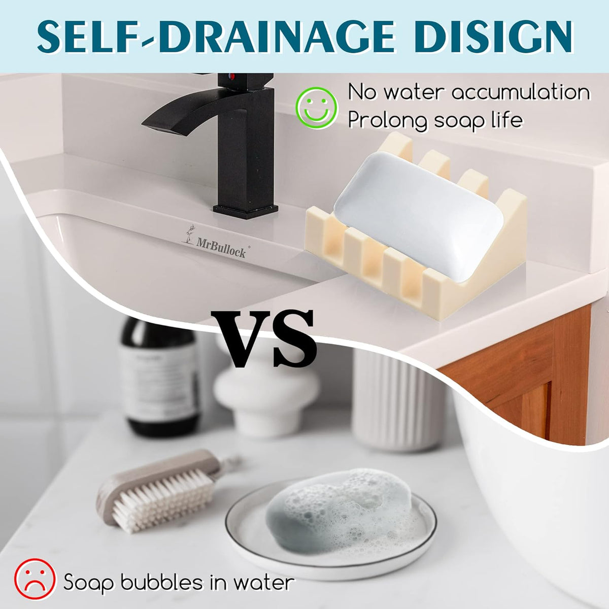 Silicone Soap Dish for Bar Soap Holder for Shower Bathroom Self Draining Waterfall Drying Tray Keep