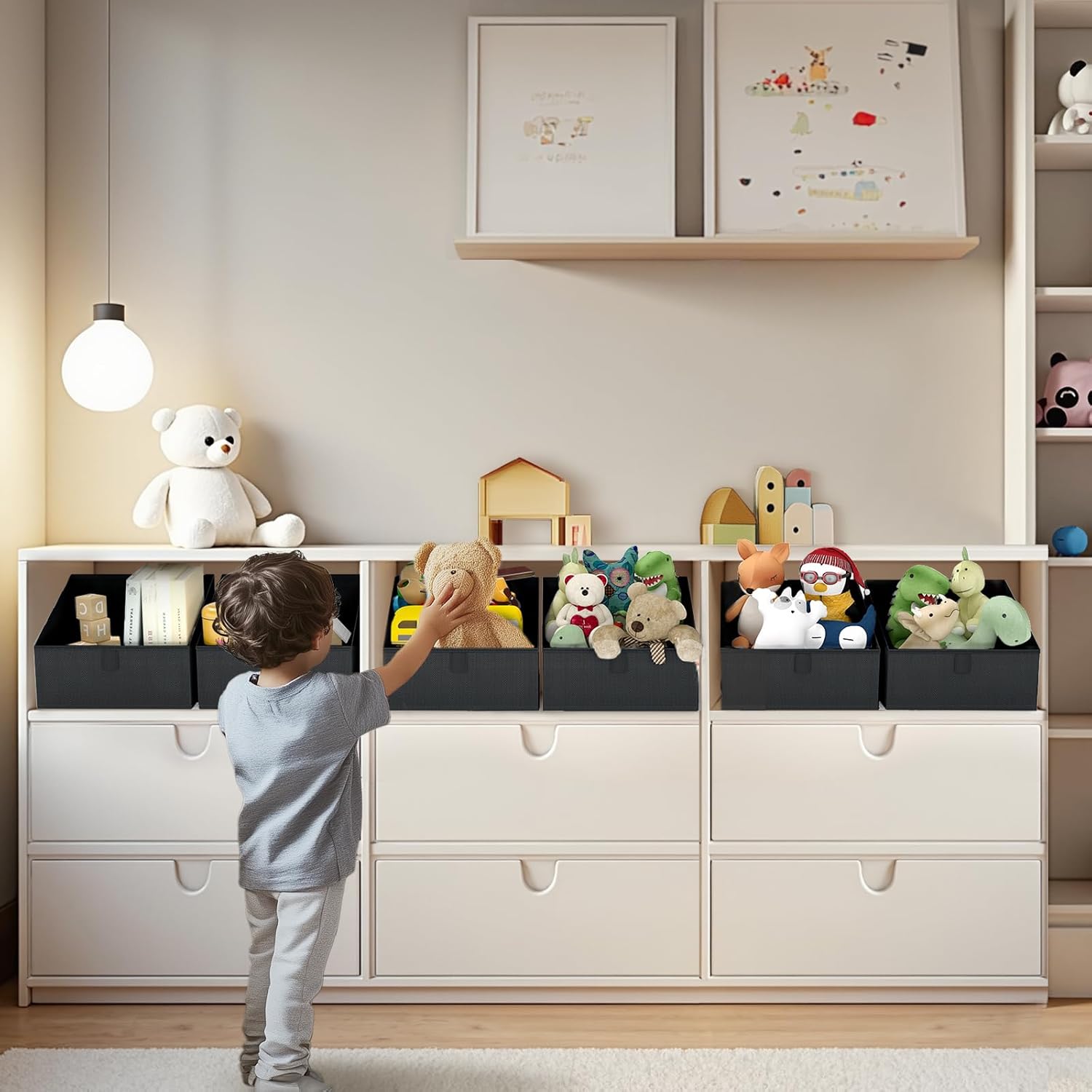 DIMJ Trapezoid Storage Bins for closet shelves, Closet Organzier Bins with Handle, Foldable Closet