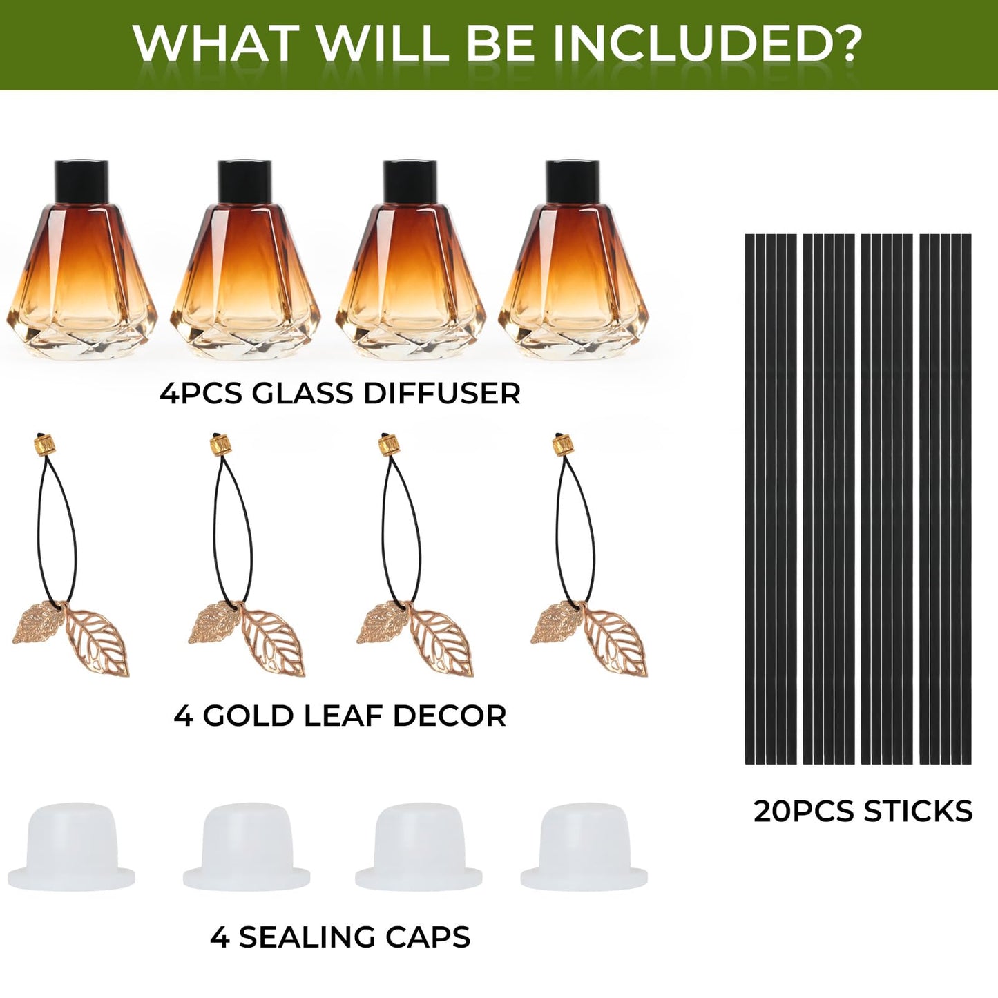 Reed Diffuser Set, 4 Empty Bottles with 20 Sticks, Diamond Style (4 PCS Black) – view 6