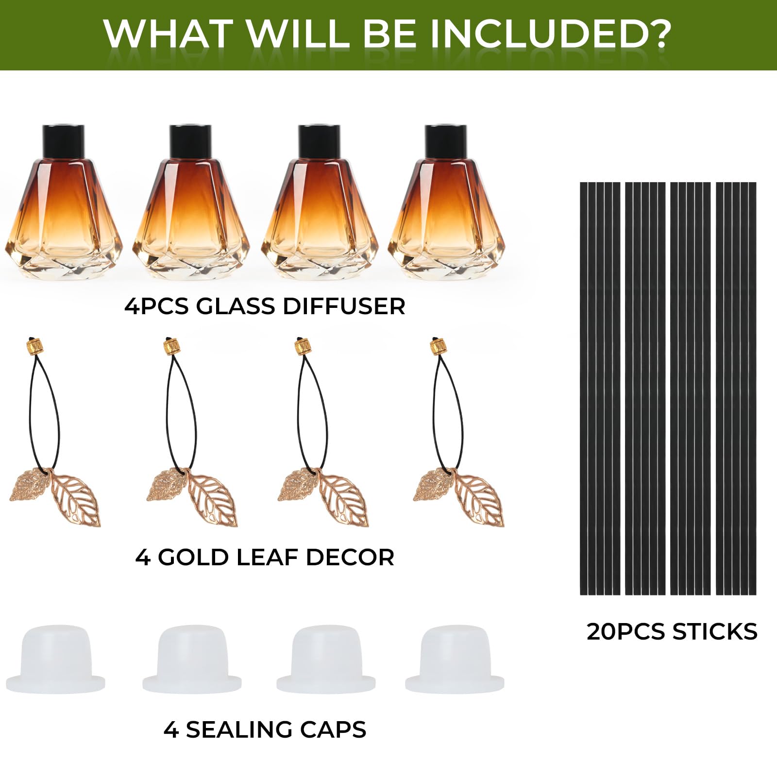 Reed Diffuser Set, 4 Empty Bottles with 20 Sticks, Diamond Style (4 PCS Black) – view 6