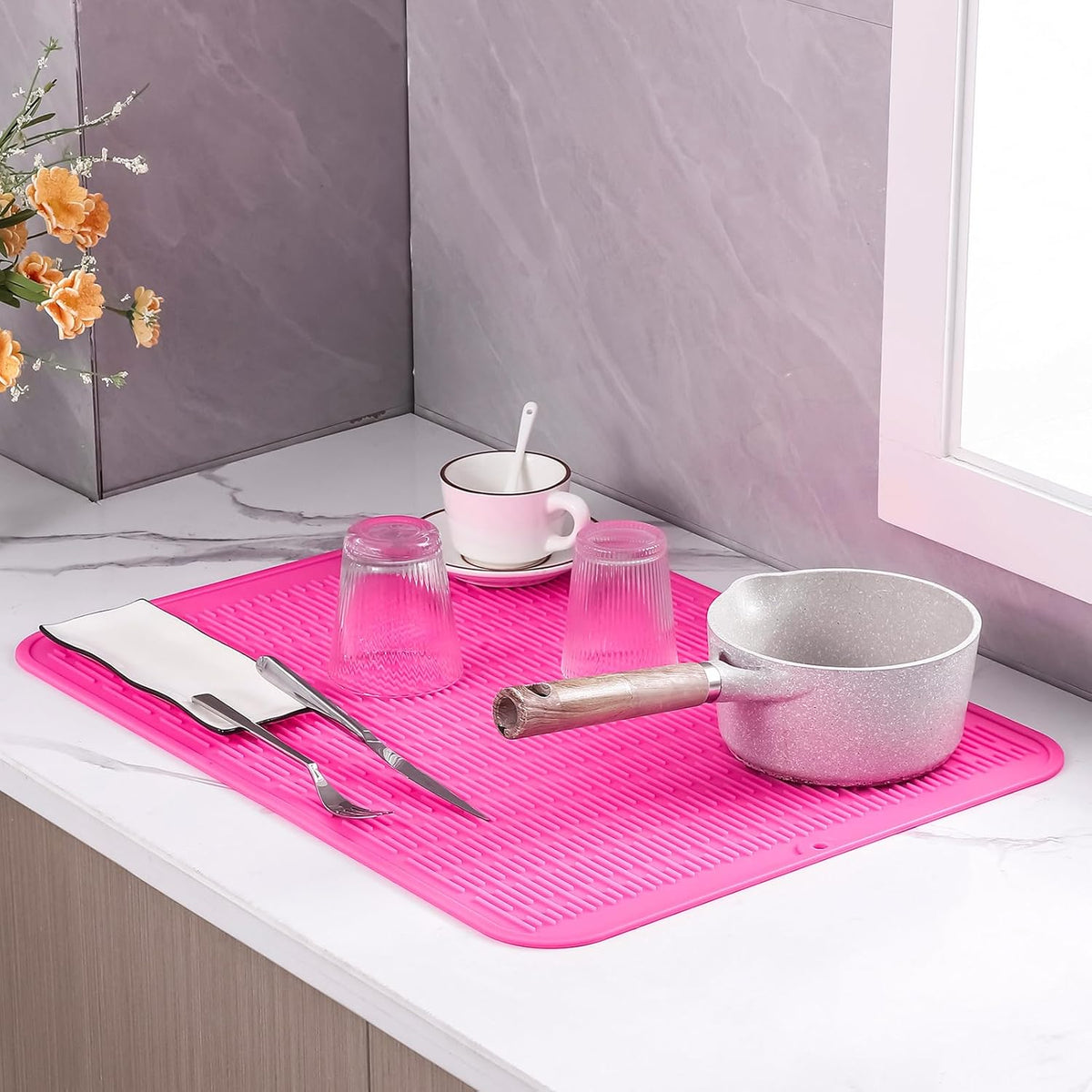 Silicone Dish Drying Mat for Multiple Usage,Easy clean,Eco-friendly,Heat-resistant Silicone Mat for