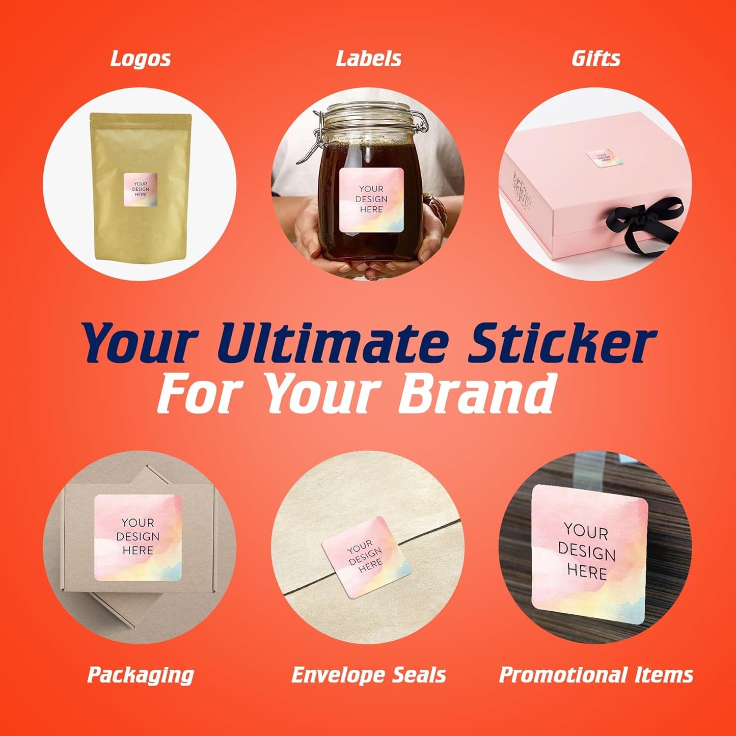 100 Custom Vinyl Stickers - Upload Your own Image, Text, Design, Logo - Personalized Logo Labels