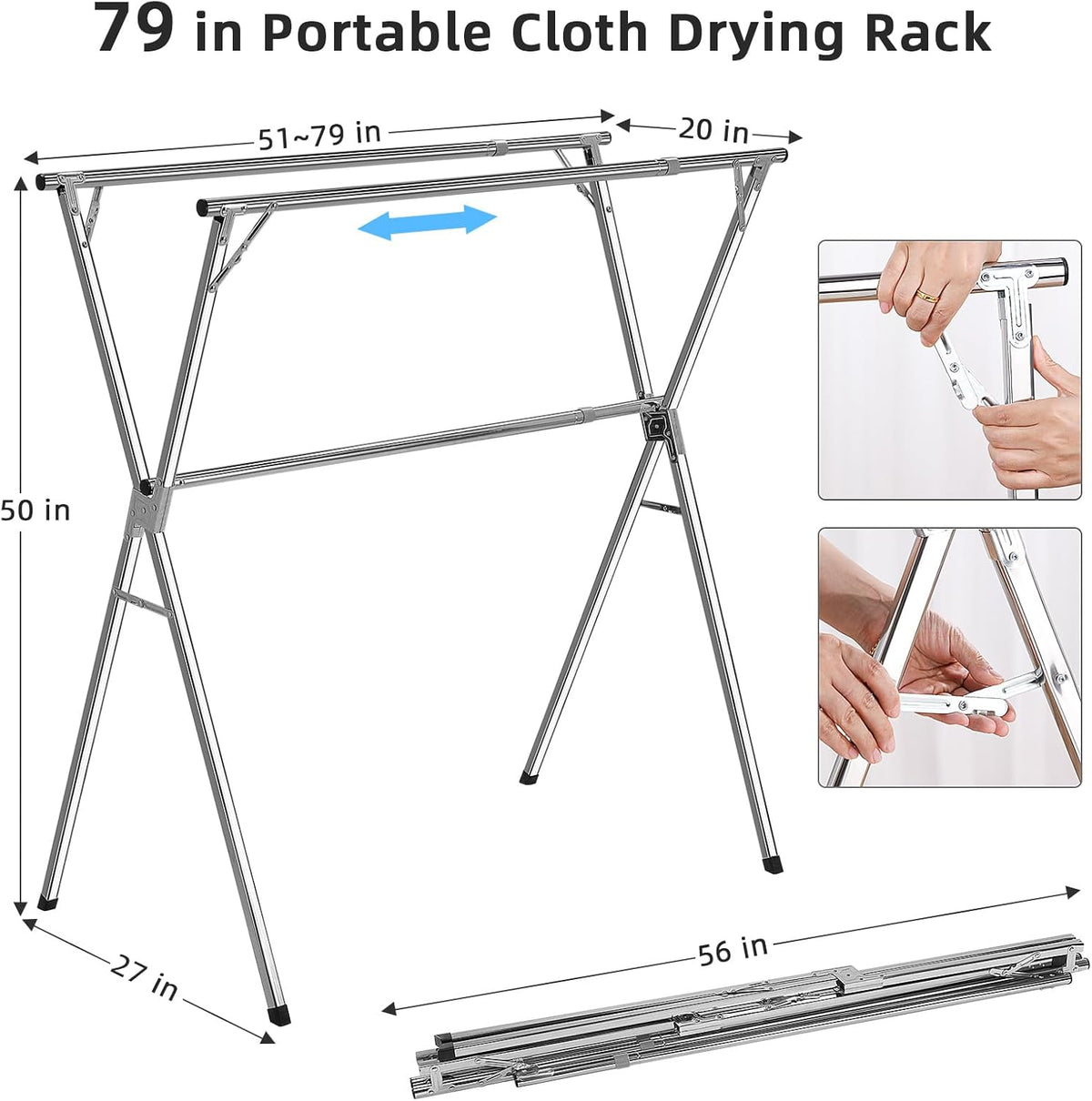 funest Drying Rack Clothing, 79 Inches Adjustble & Foldable Laundry Drying Rack, Heavy Duty