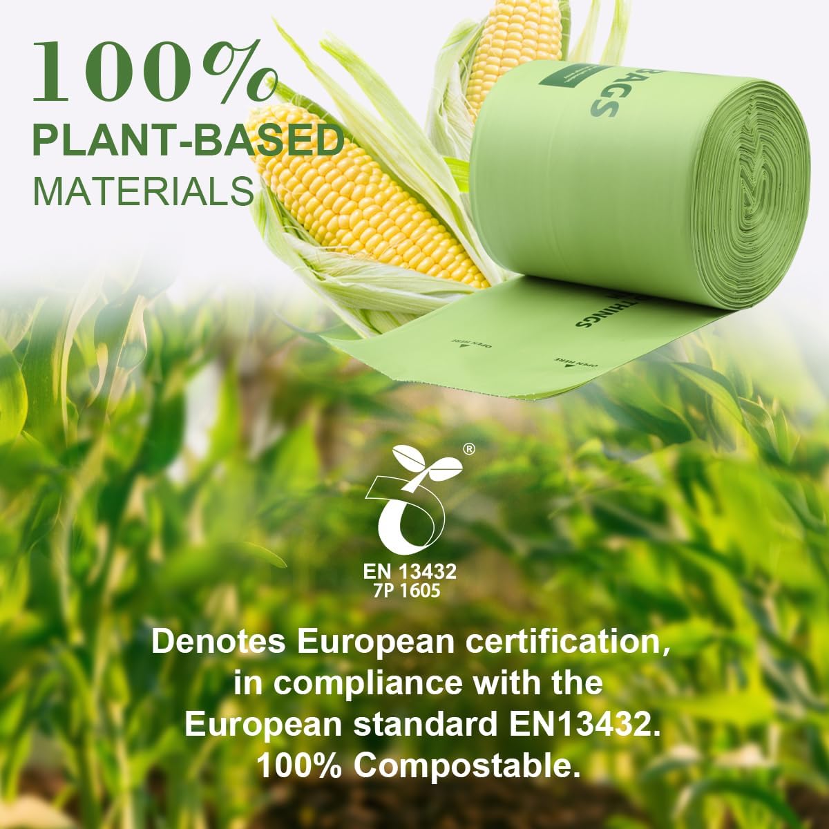 100% Compostable Trash Bags, 8 Gallon, 30 Liter, 0.85 Mils, 70 Count Large Kitchen Food Scrap