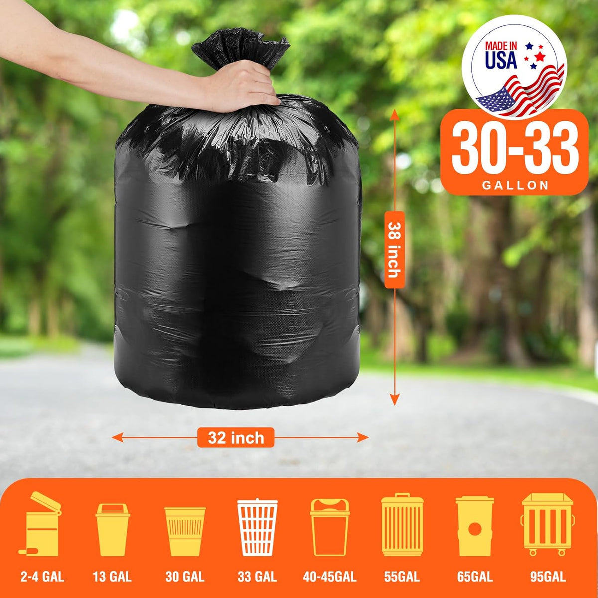 Delxo 30-33 Gallon Black Trash Bags, 250 Count – Medium Duty Garbage Bags, Thick, Durable &