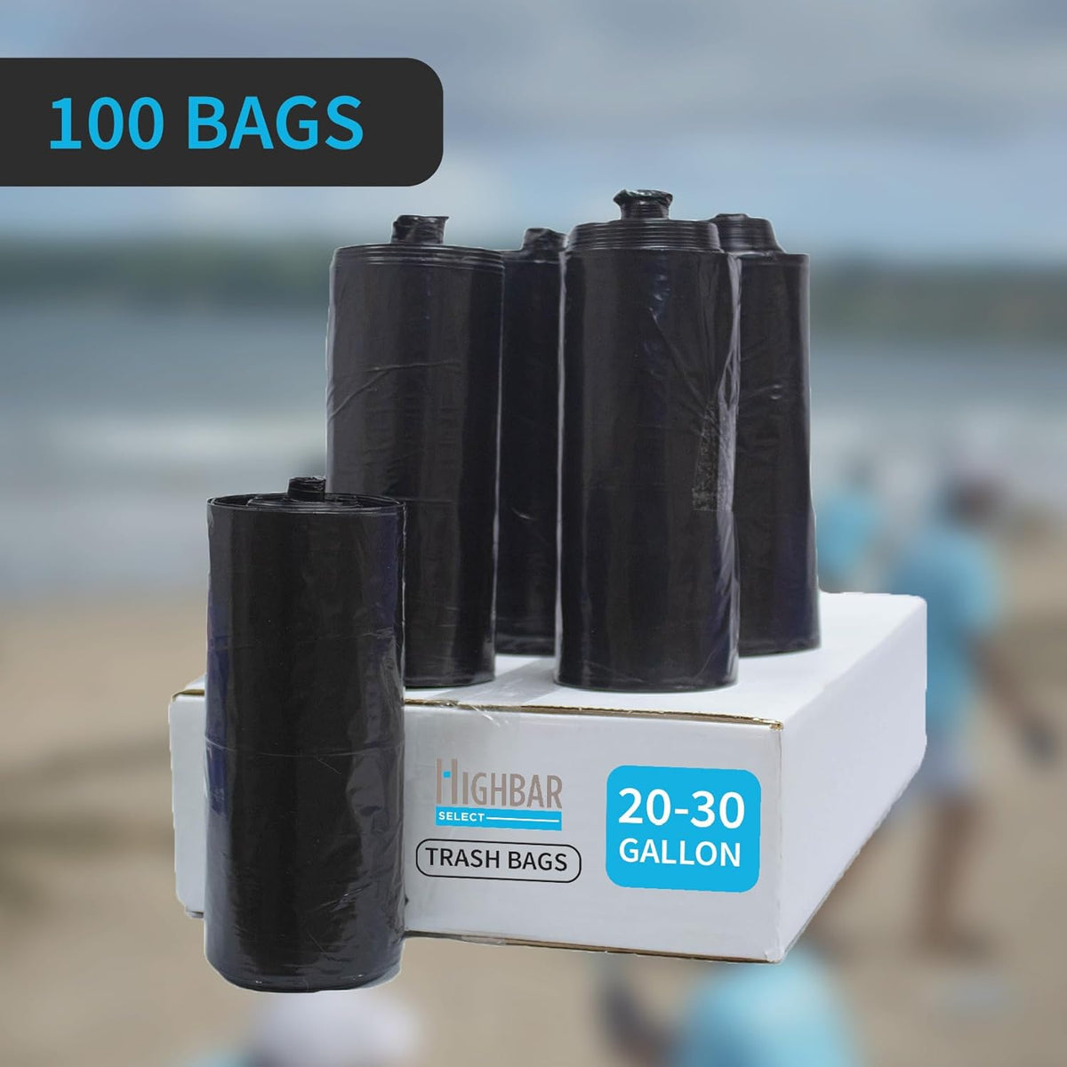 Black Trash Bag, Heavy Duty 20-30 Gallon Bag for Kitchen and Bathroom, Unscented, 1.5 Mil