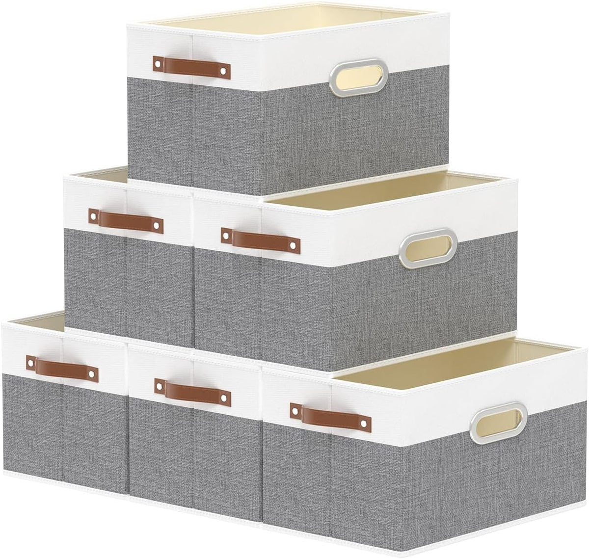 Yawinhe Fabric Storage Baskets, Foldable Closet Organizer for Shelves, Large Boxes with 3 Handles