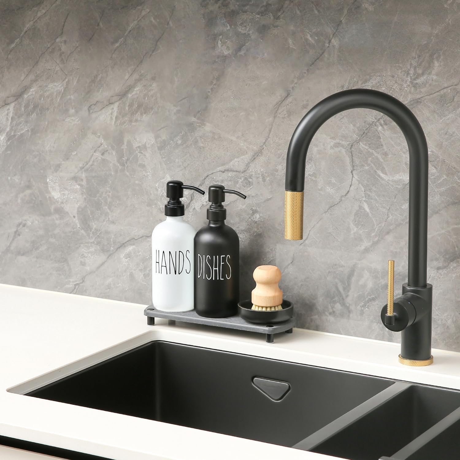 MOMEEMO Soap Dispenser for Kitchen Sink Comes with Stainless Pumps, Instant Dry Tray, and Dish