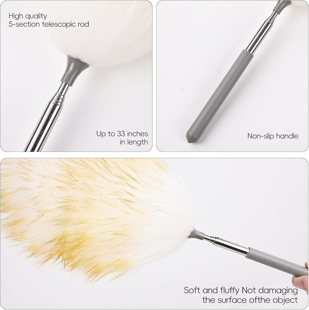 Mini Feathers Duster,Telescoping Lambswool Dusters with Stainless Steel Extension Pole Up to 34"