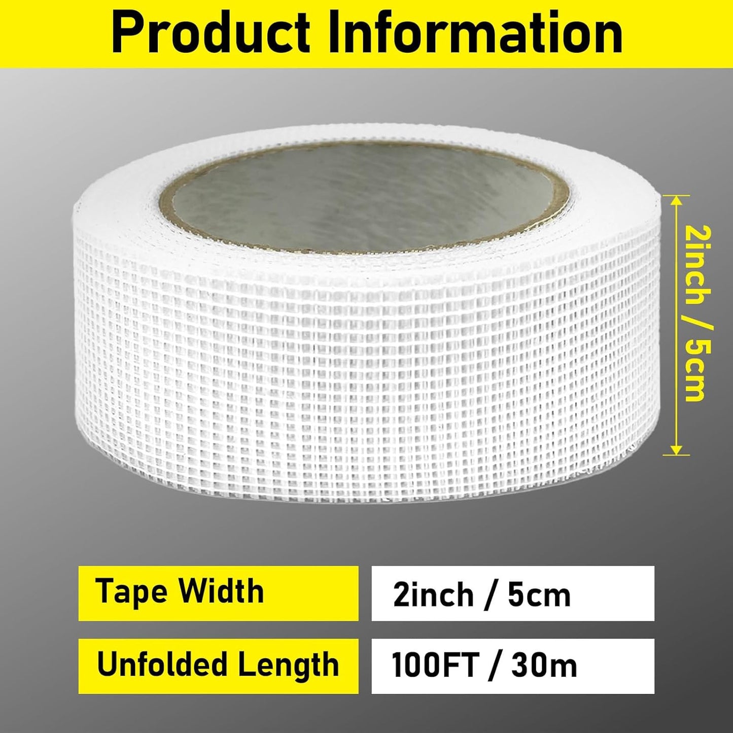 Drywall Joint Tape, 2" x 400 Feet Self-Adhesive Fiberglass Drywall Repair Mesh Tape for Wall Cracks