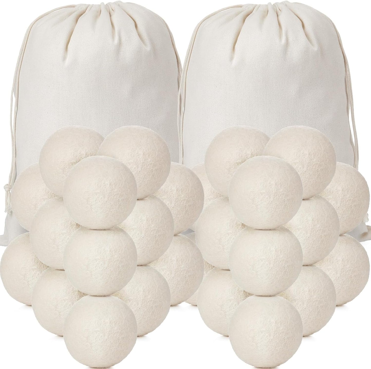 Roowest 46 Pcs Wool Dryer Balls Set Reusable Laundry Wool Balls with Muslin Bags Fabric Softener
